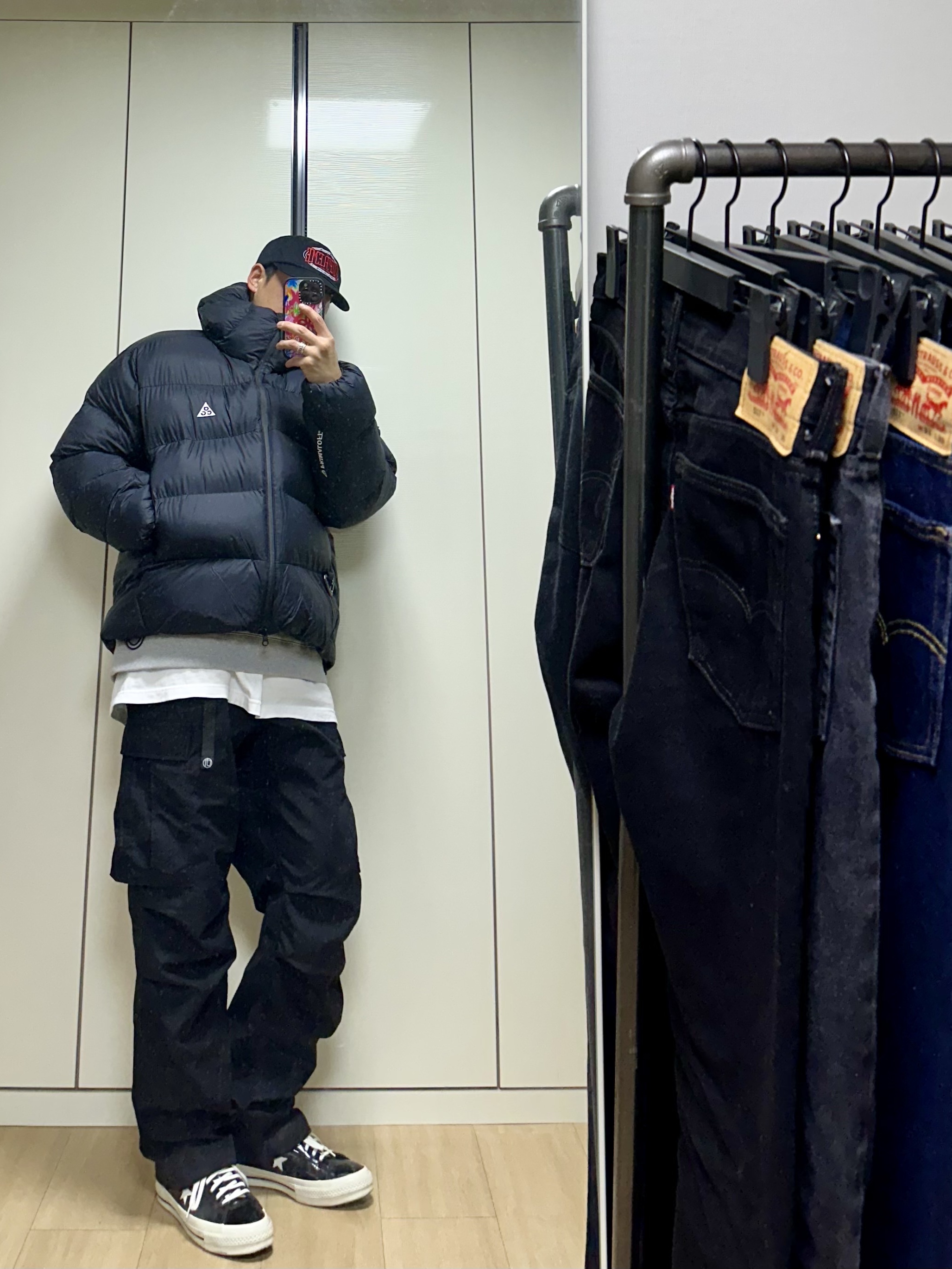 Nike ACG Therma-Fit ADV Lunar Lake Loose Hooded Jacket Black Summit White - Asia, Supreme Warm Up 6-Panel Black - 23FW 착용 스타일