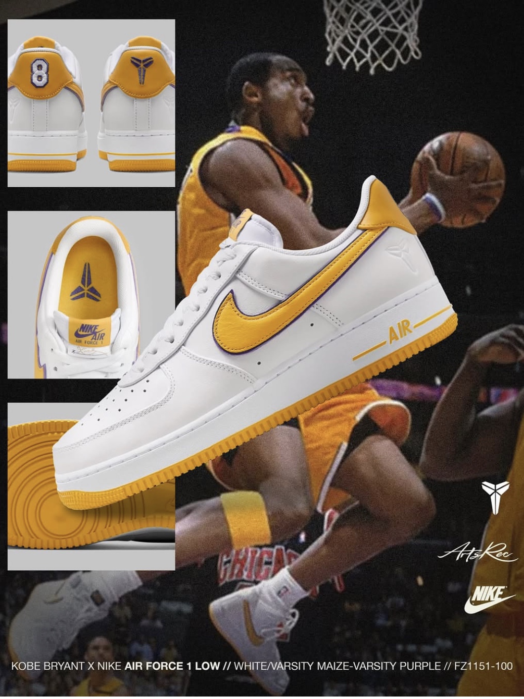 Nike x Kobe Bryant Air Force 1 Low Retro QS Varsity Maize and Varsity Purple 착용 스타일