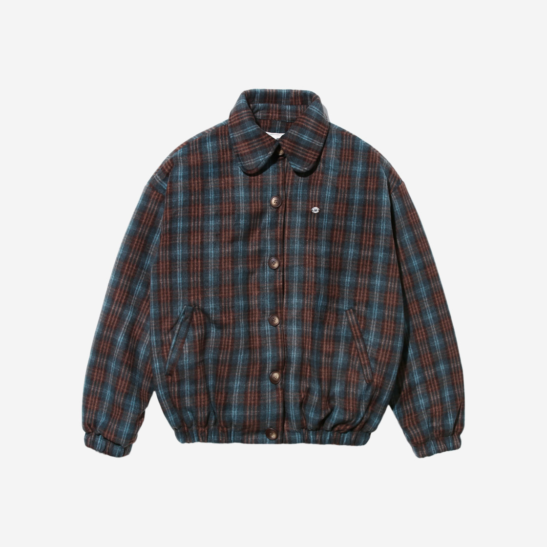 키지코 그랜마 웜 체크점퍼 블루 브라운(KIJIKO Granma Worm Check Jumper Blue Brown)