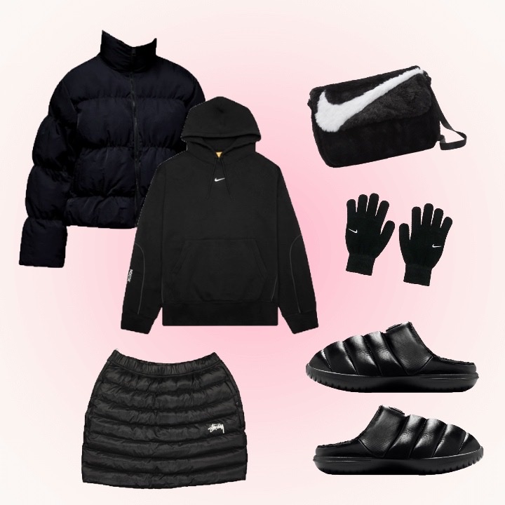 Nike x Drake Nocta Fleece Hoodie Black (FN7659-010), Nike NSW Futura 365 Faux Fur Crossbody Bag 1L Black 착용 스타일