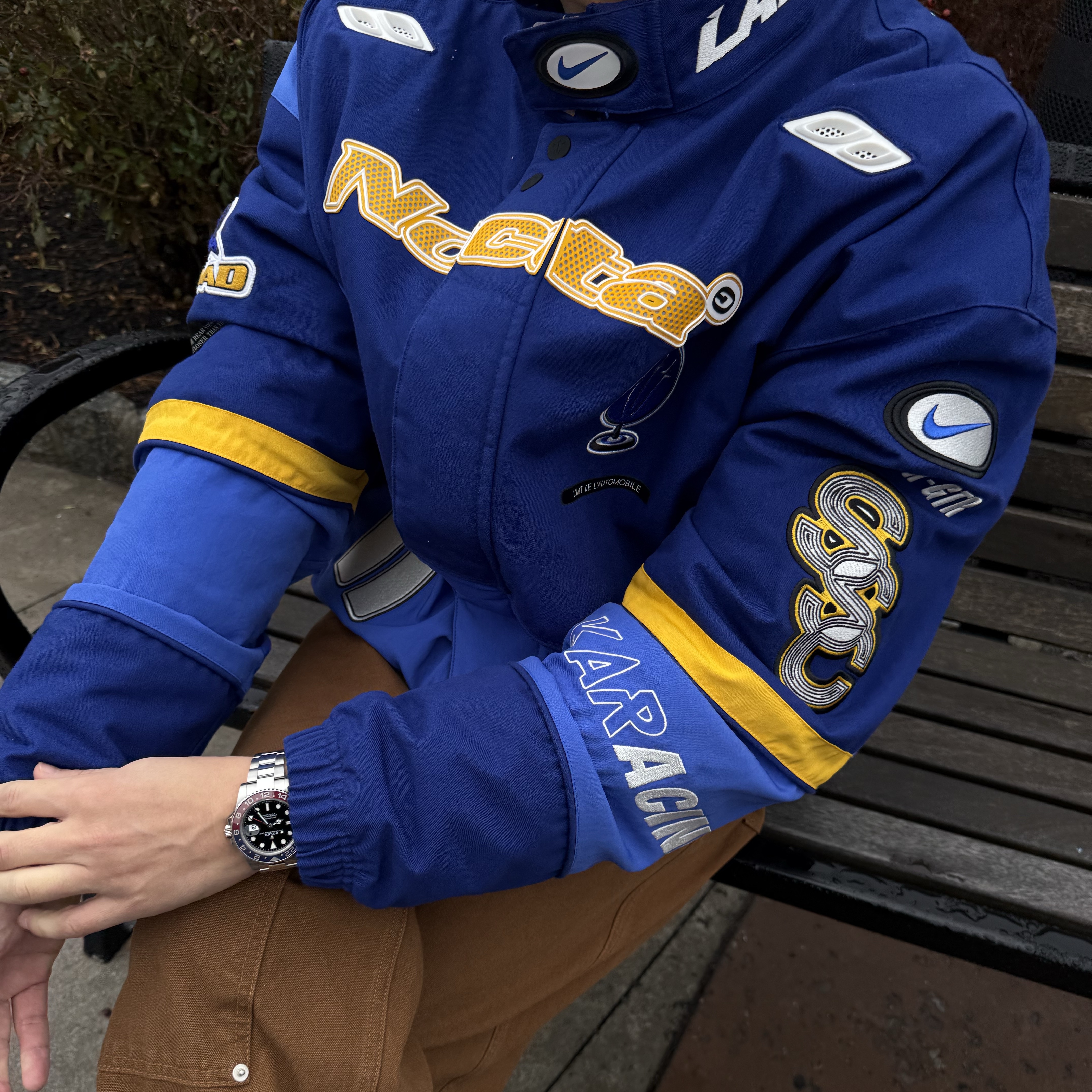 Nike x Drake Nocta x Kar L'Art De L'Automobile Racing Jacket Deep Royal Blue (FD2194-455) 착용 스타일