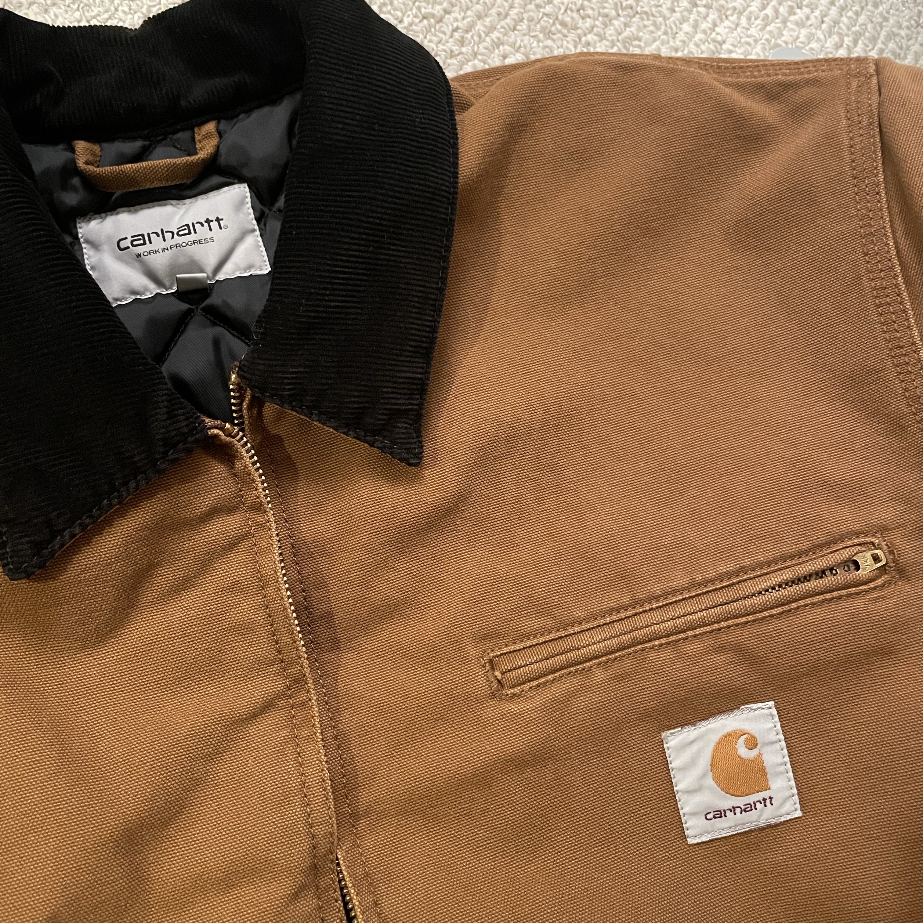 Carhartt WIP Organic Cotton Dearborn Canvas OG Detroit Jacket Deep Hamilton Brown Aged Canvas - Winter 착용 스타일