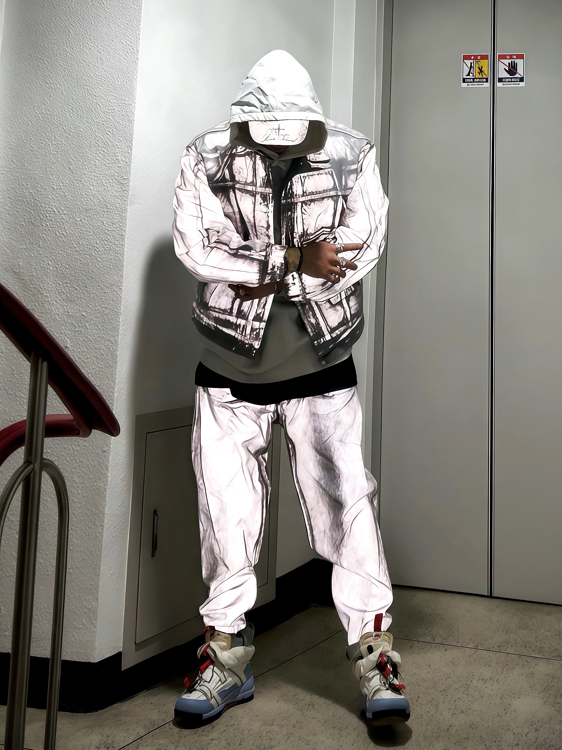 Supreme x Stone Island Denim 6-Panel Reflective - 23FW, Supreme x Stone Island Denim Trucker Jacket Reflective - 23FW 착용 스타일