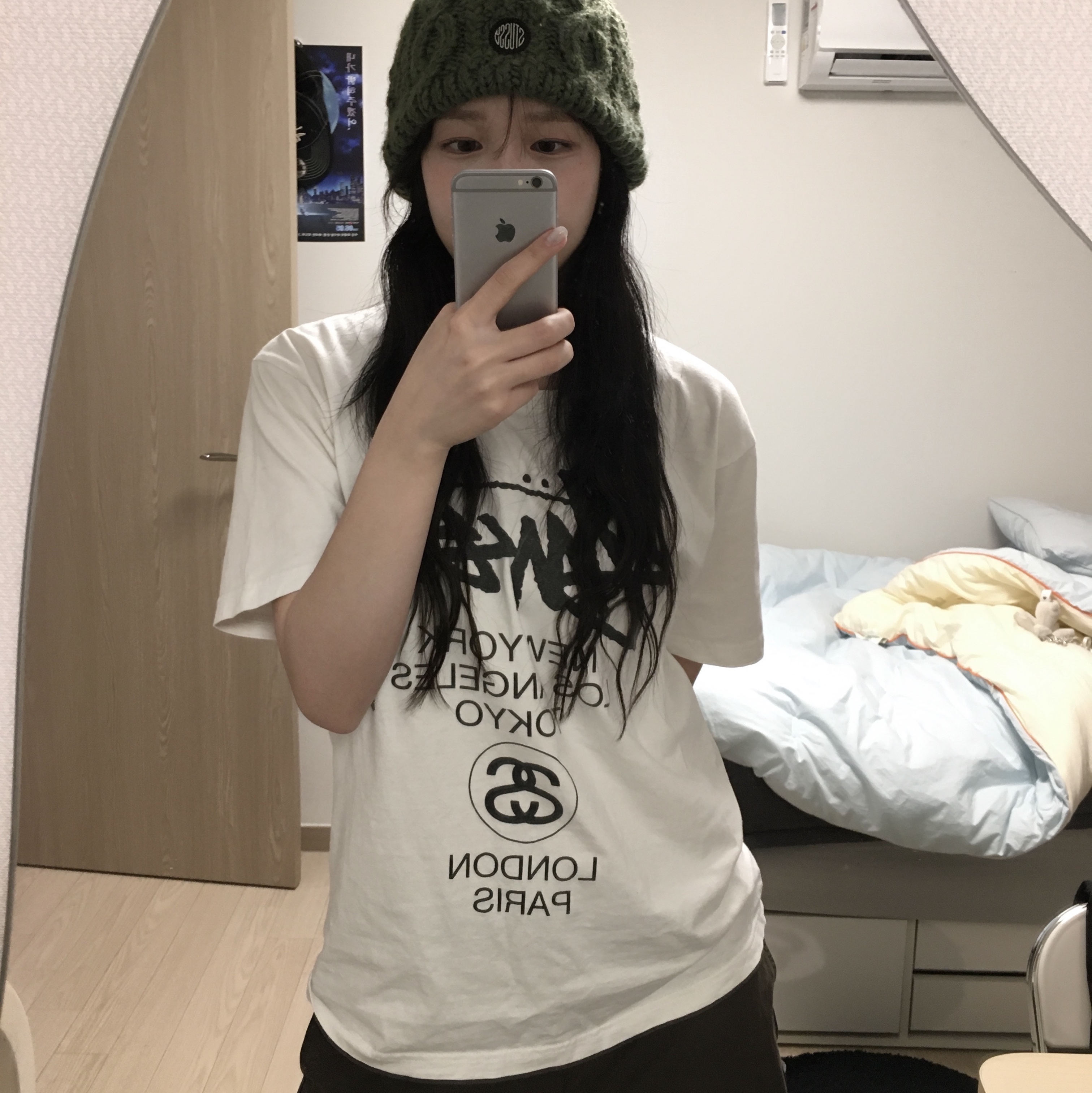Stussy Skullcap Cable Knit Army 착용 스타일