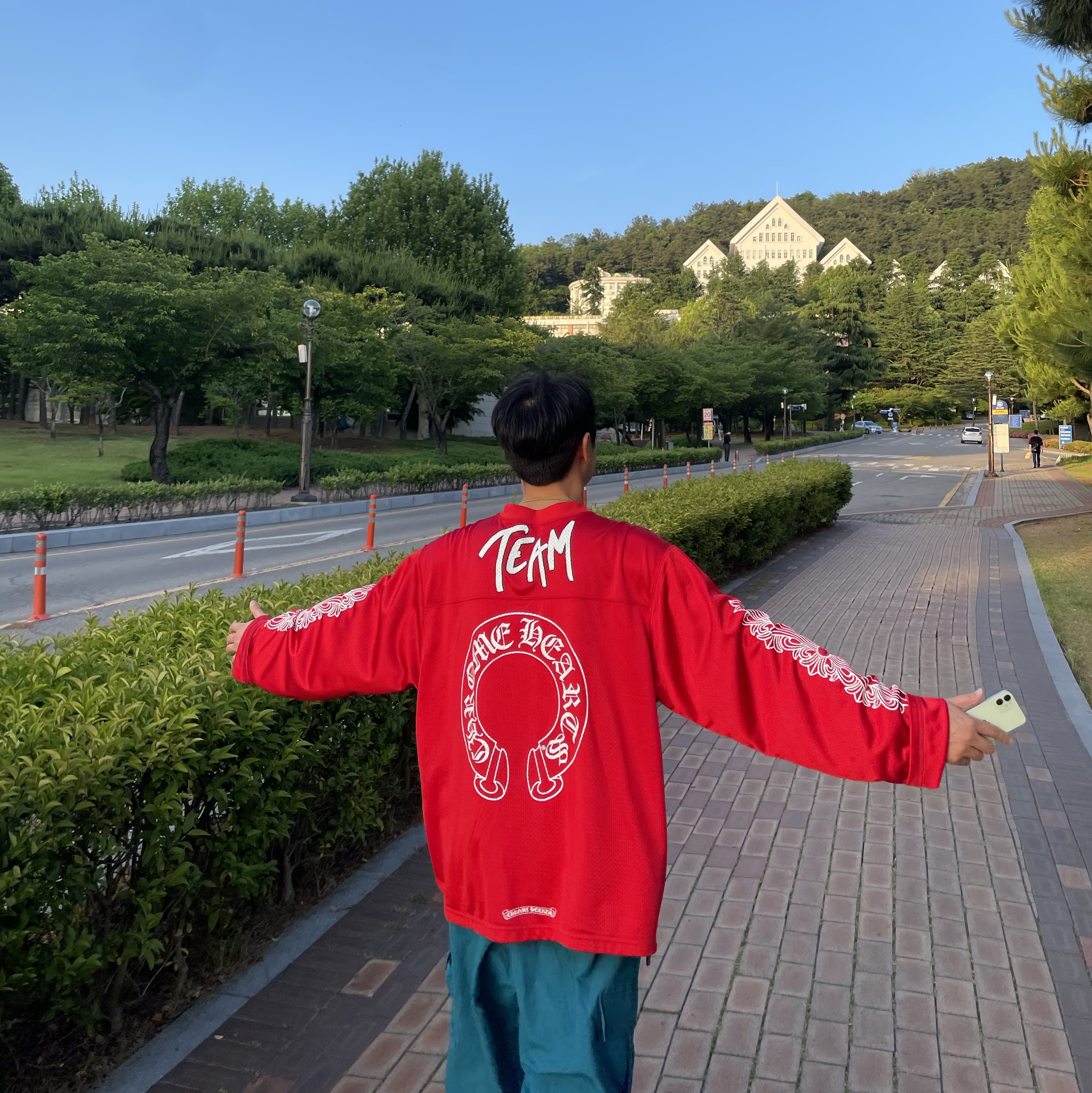 Chrome Hearts Matty Boy Mesh Form CH Team Long Sleeve Stadium Jersey Red 착용 스타일 - 1