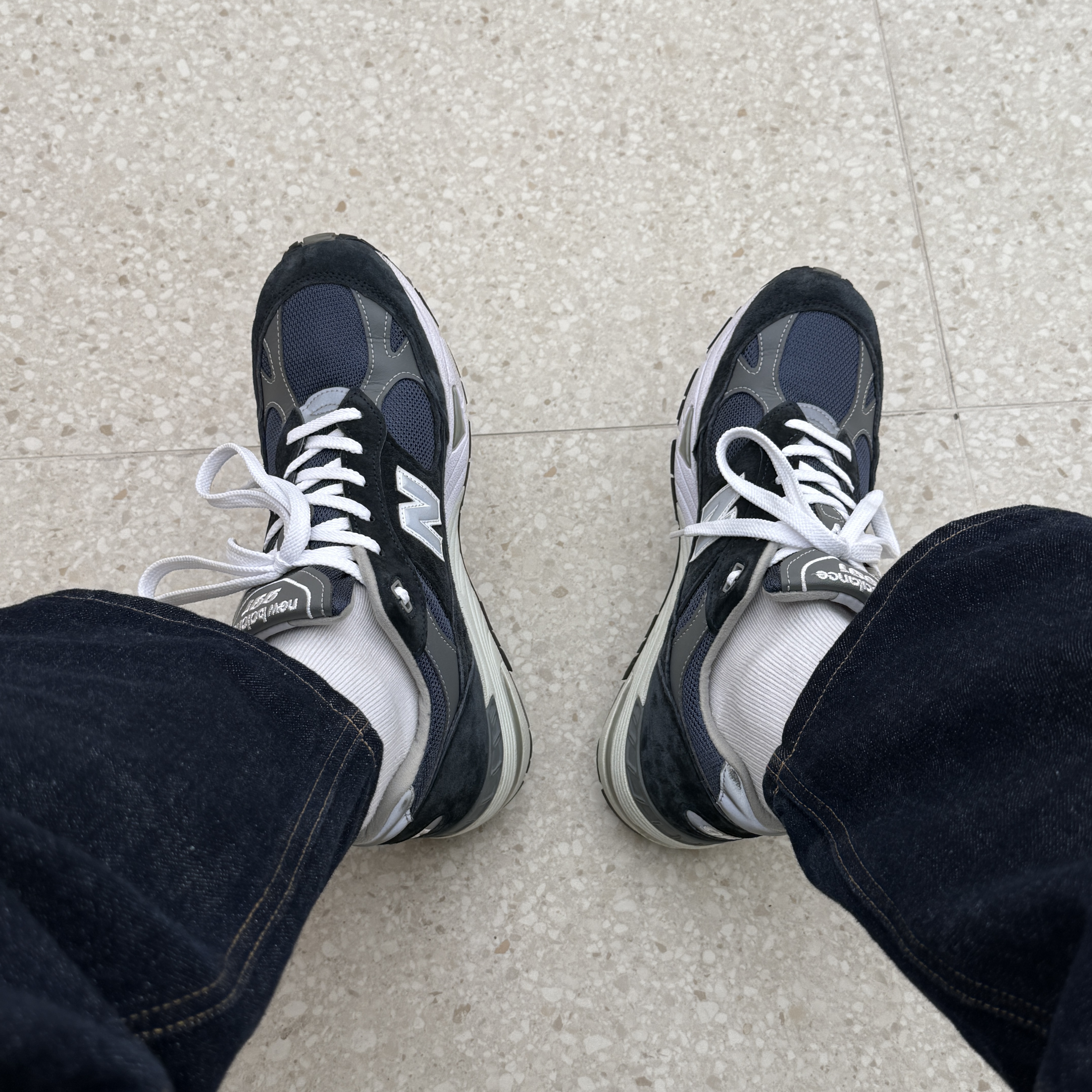 New Balance 991 Made in UK Navy 착용 스타일 - 1