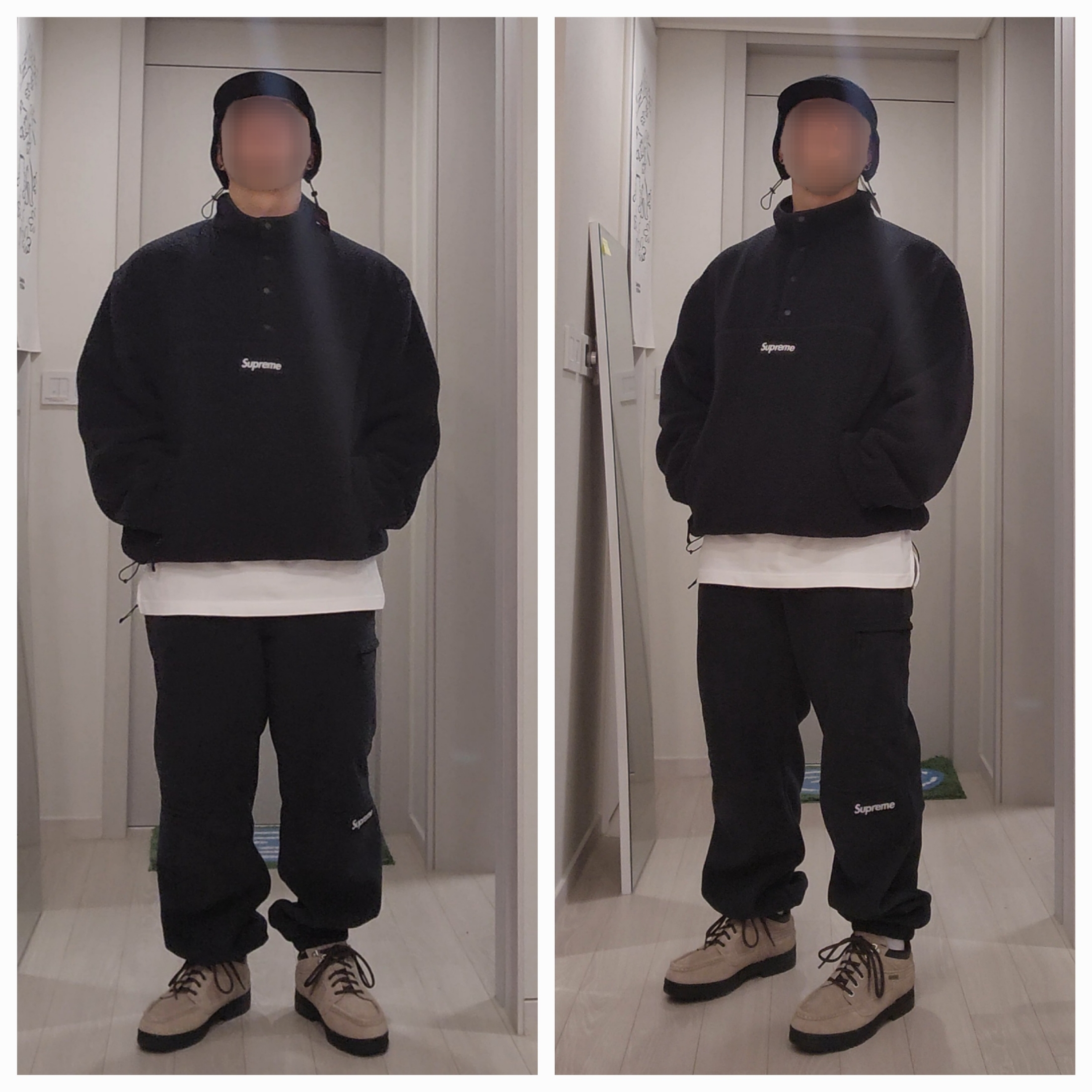 Supreme Polartec Pant Black - 24FW, Supreme Polartec Shearling Reversible Pullover Black - 24FW 착용 스타일 - 2