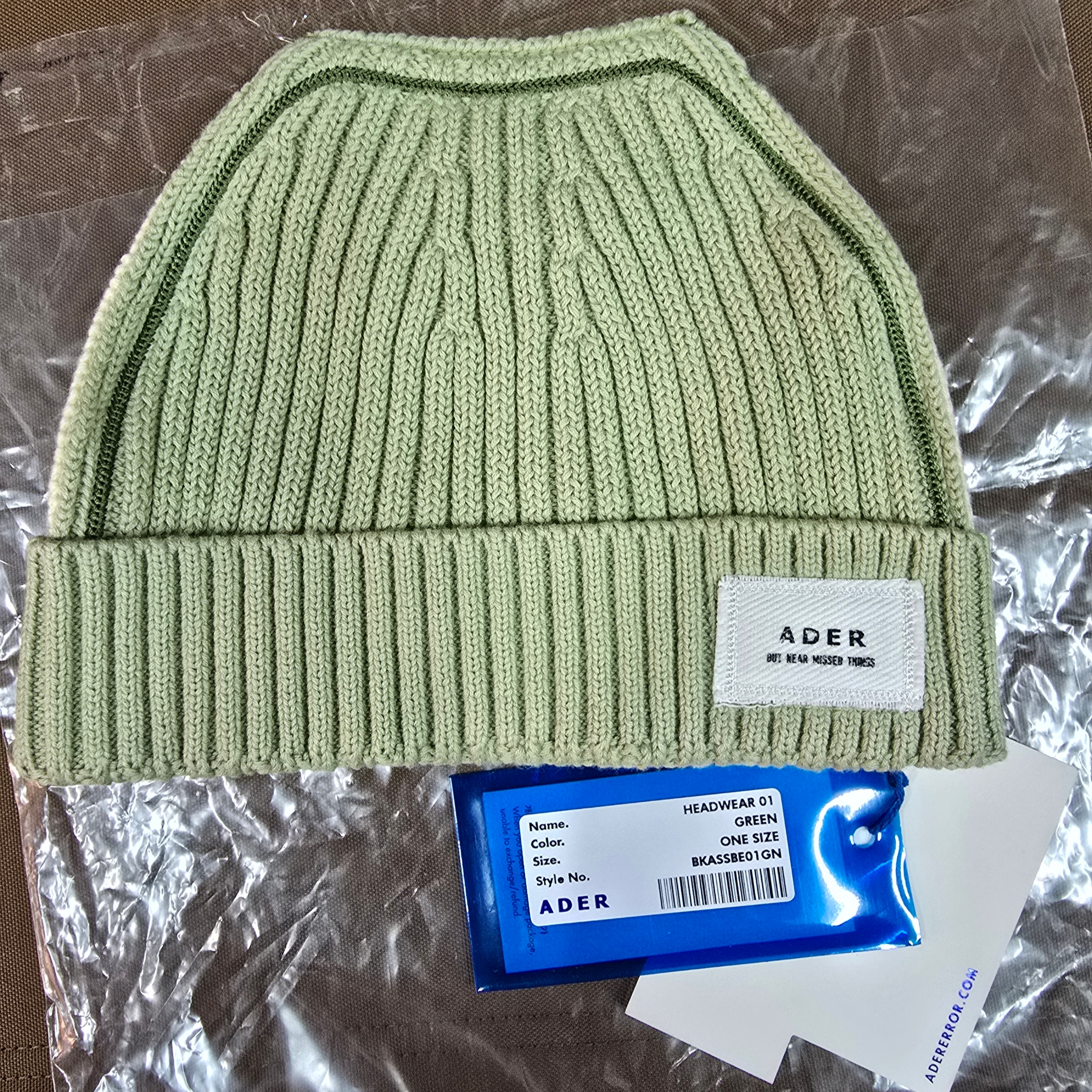 Ader Error Bella Beanie Ivory Green 착용 스타일 - 1