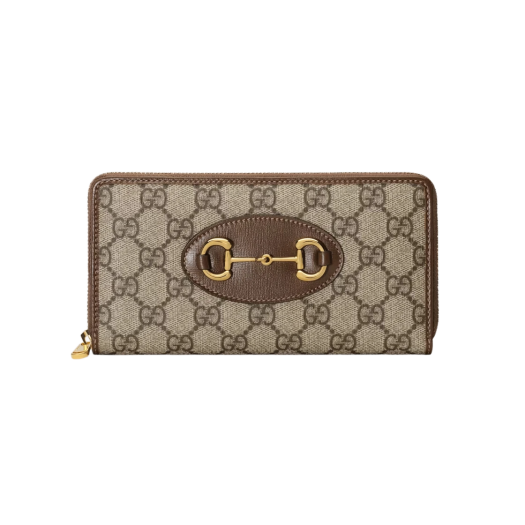 621889 Gucci Horsebit 1955 Zip Around Wallet GG Supreme Brown