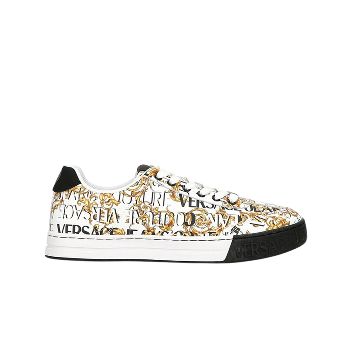 76YA3SK6-ZPA60-G03 Versace Jeans Couture Court 88 Barocco Print Low Top Sneakers White Gold
