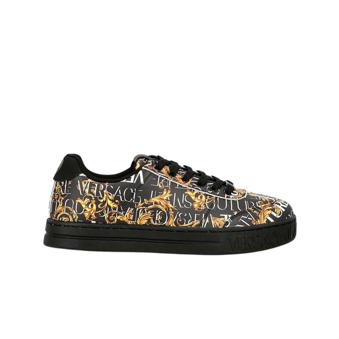 76YA3SK6-ZPA60-G89 Versace Jeans Couture Court 88 Barocco Print Low Top Sneakers Black Gold