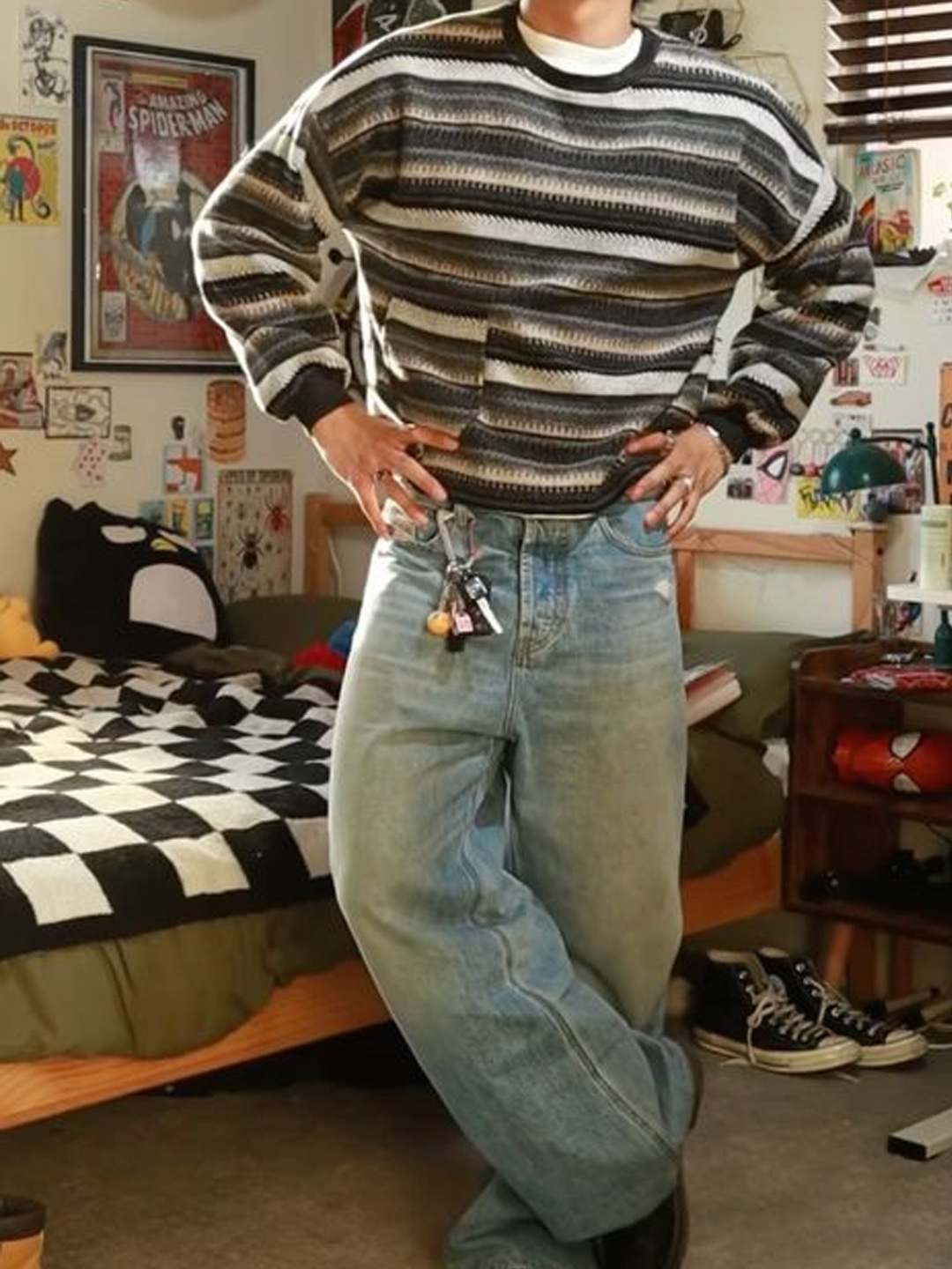 Millo Archive Multi Stripe Mohair Knit Pink, Cav Empt 3 Colour Stripe Knit Charcoal - 24SS 착용 스타일 - 3