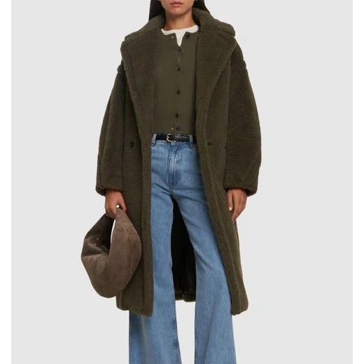 (W) Max Mara Tedgirl Teddy Bear Icon Coat Khaki 착용 스타일