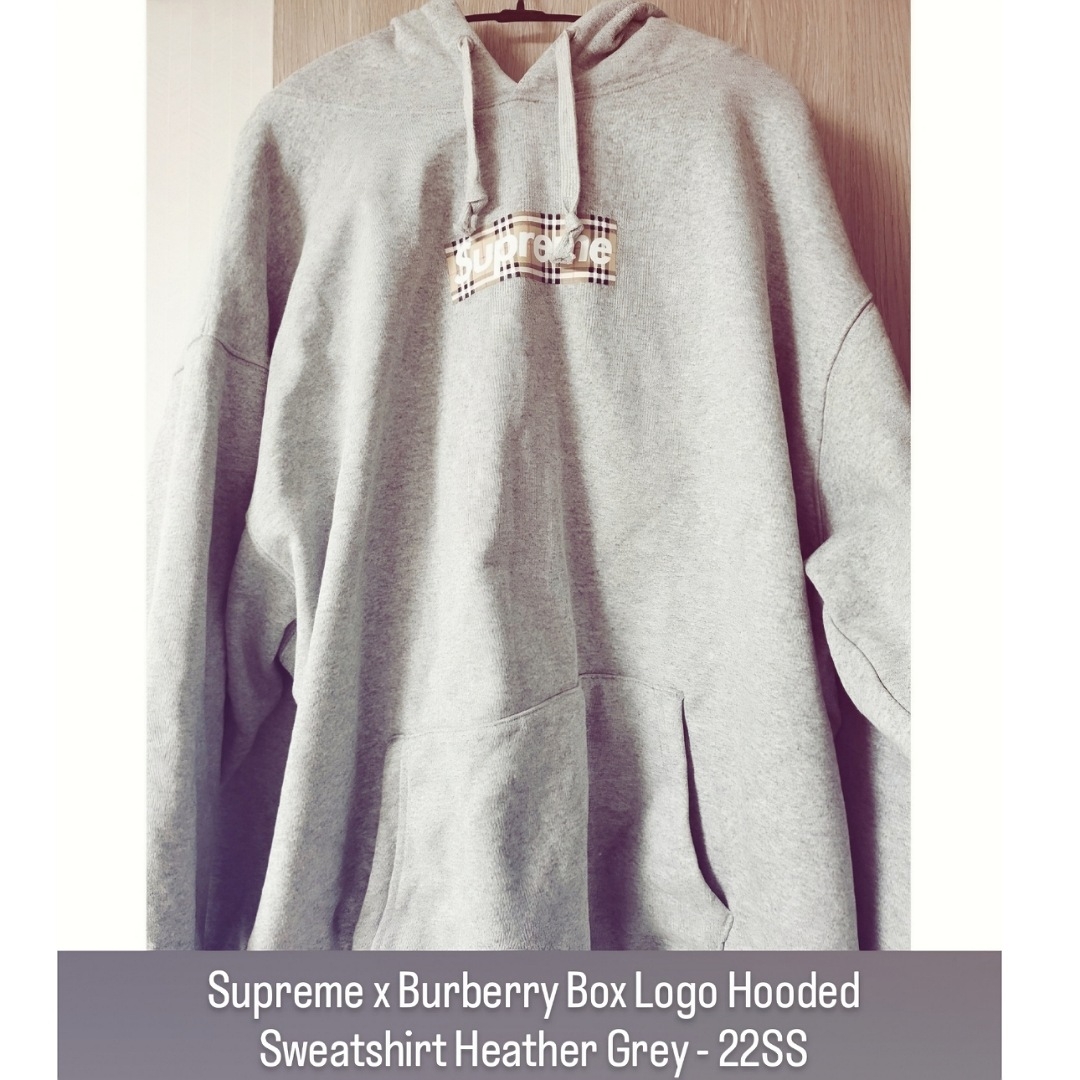 Supreme x Burberry Box Logo Hooded Sweatshirt Heather Grey - 22SS μ°©μ© μ€νμΌ