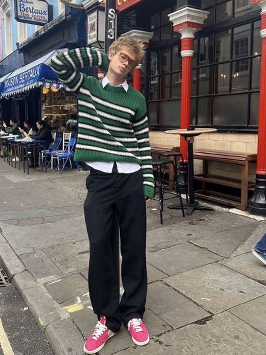 Millo Archive Multi Stripe Mohair Knit Pink, Cav Empt 3 Colour Stripe Knit Charcoal - 24SS 착용 스타일 - 4
