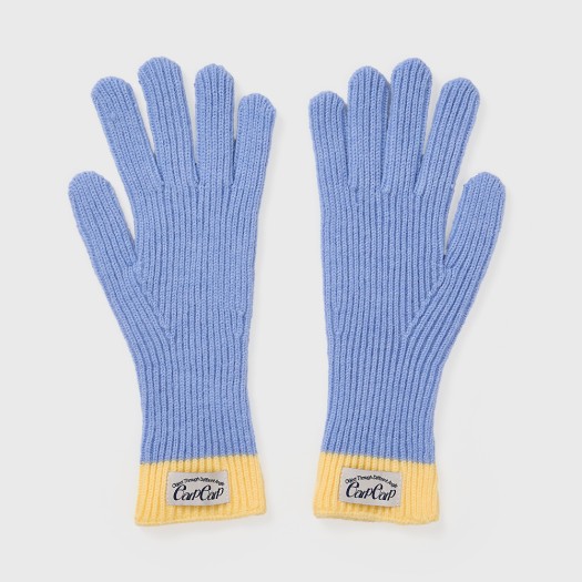 E2410_0354 earpearp Color Block Kint Finger Hole Gloves Sky Blue