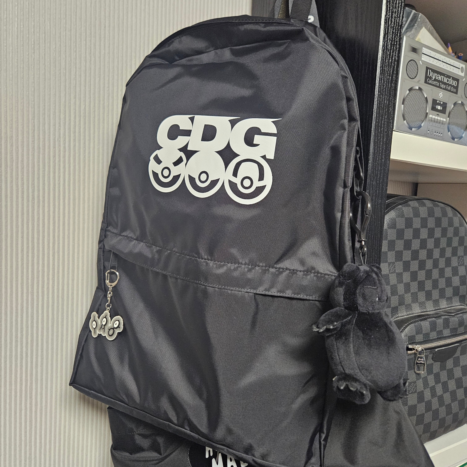 CDG x Pokemon Backpack Black, Fragment x Pokemon INN Thunderbolt Project TBP Mascot Key Ring Kabigon Black 착용 스타일