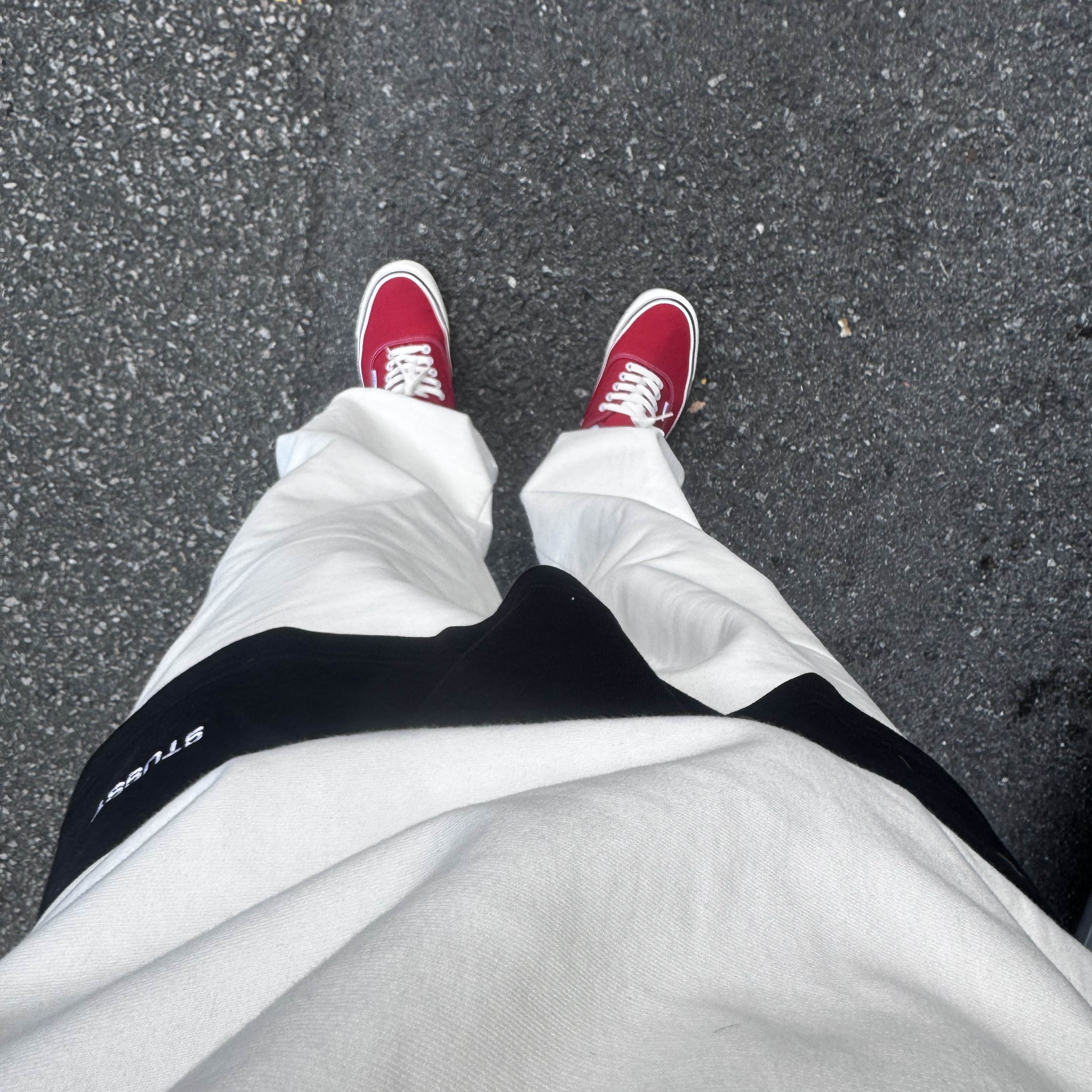 Vans Authentic 44 DX Anaheim Factory Racing Red, Nike x Stussy NRG BR LS Knit Top 착용 스타일