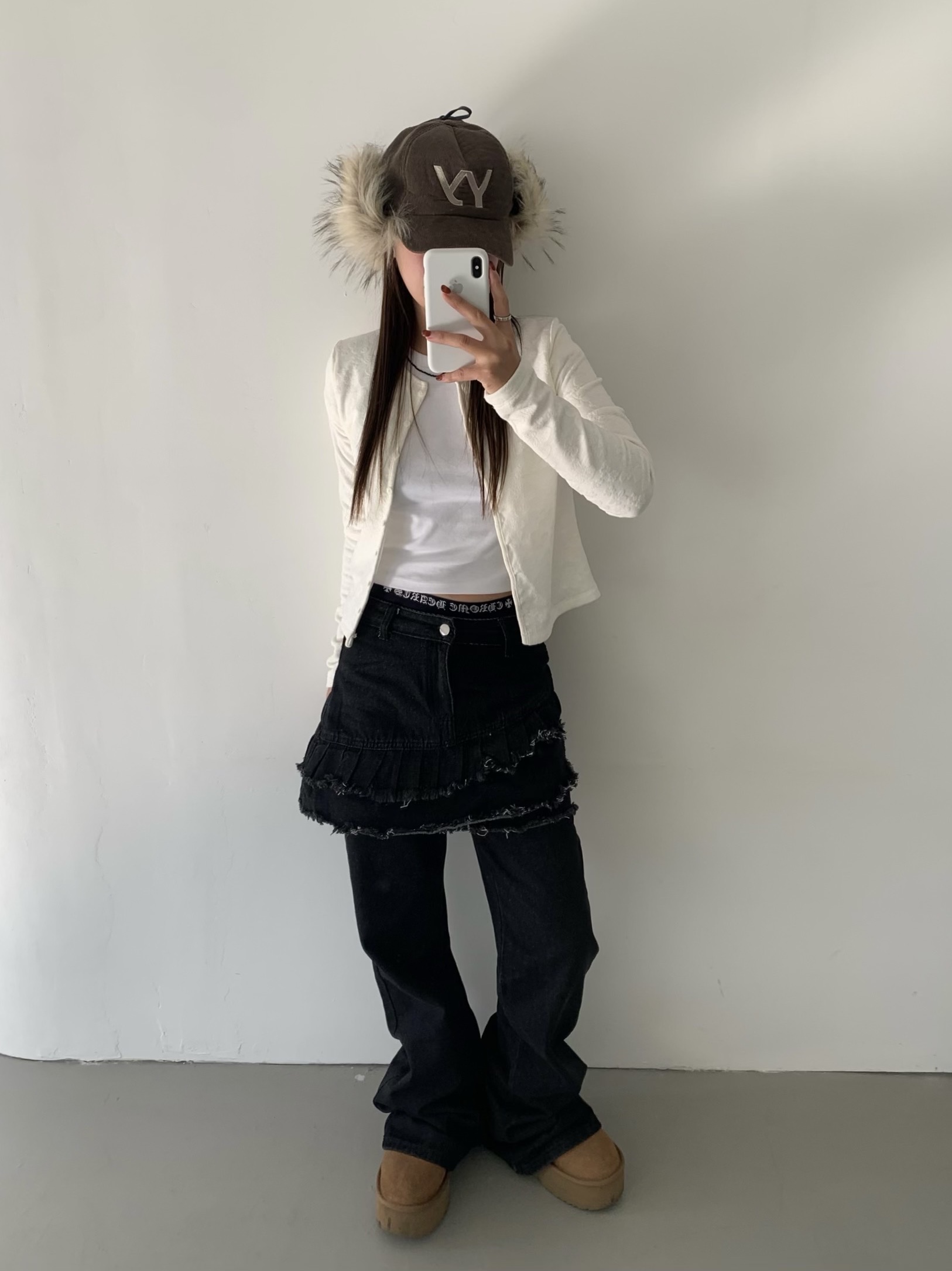 Open Yy Faux Fur Corduroy Earflap Cap Khaki, Chrome Hearts Boxer Brief Black 착용 스타일 - 3