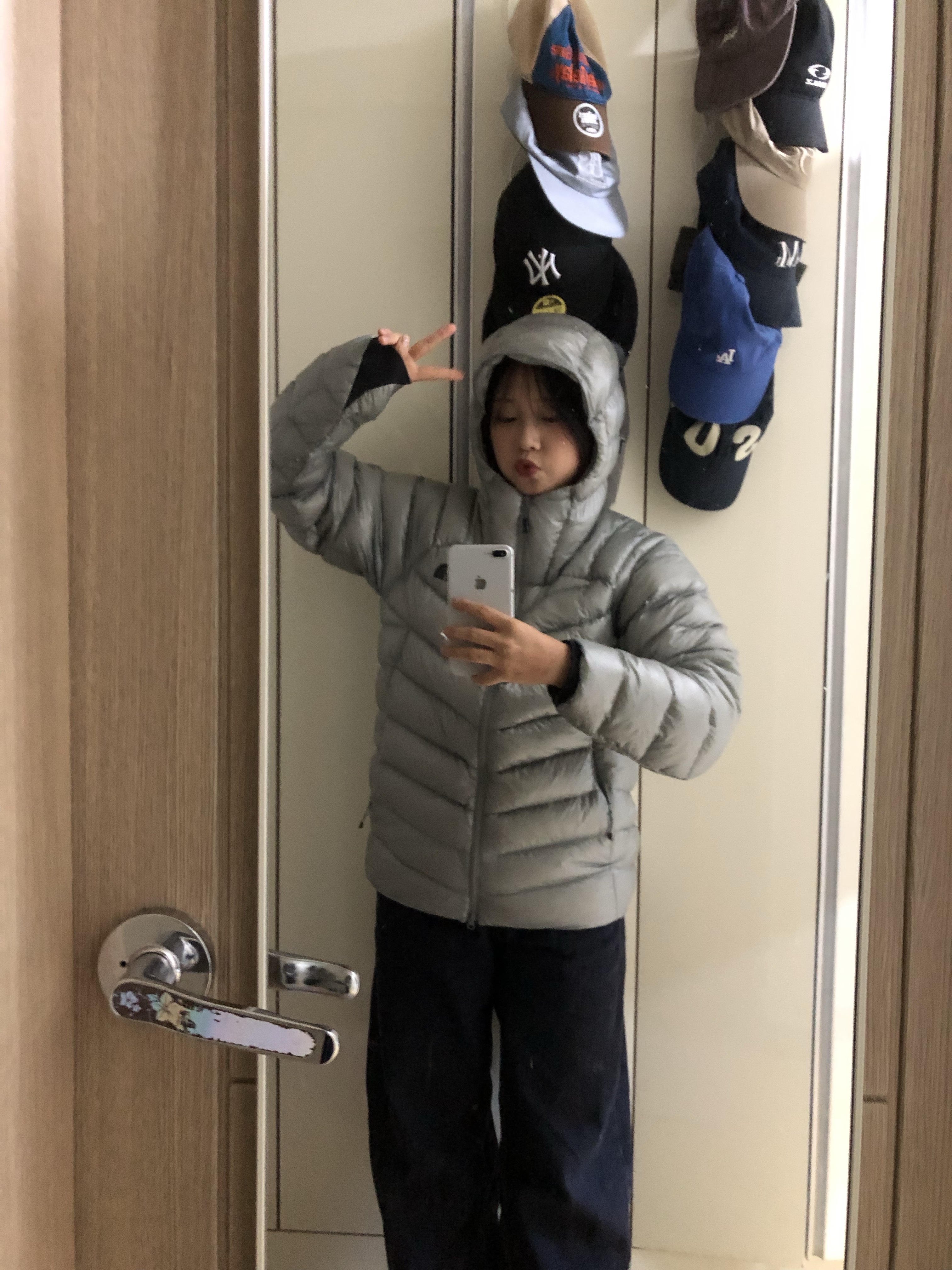 The North Face Summit Mattehorn RDS Down Jacket Light Gray 착용 스타일 - 4