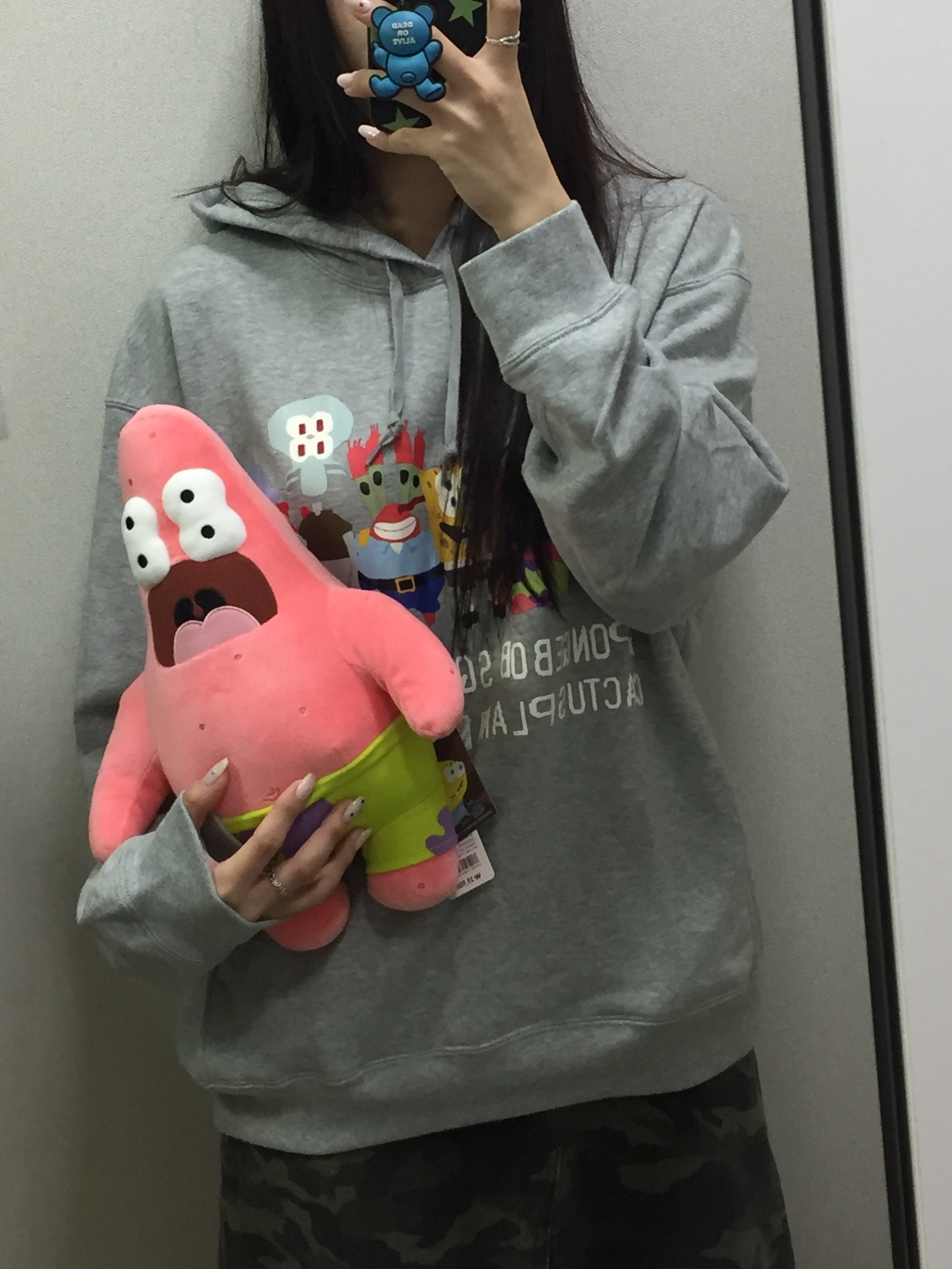 Uniqlo UT x CPFM x SpongeBob Plush Toy Patrick Star, Uniqlo UT x CPFM x SpongeBob Sweat Pull Parka A Gray - KR 착용 스타일