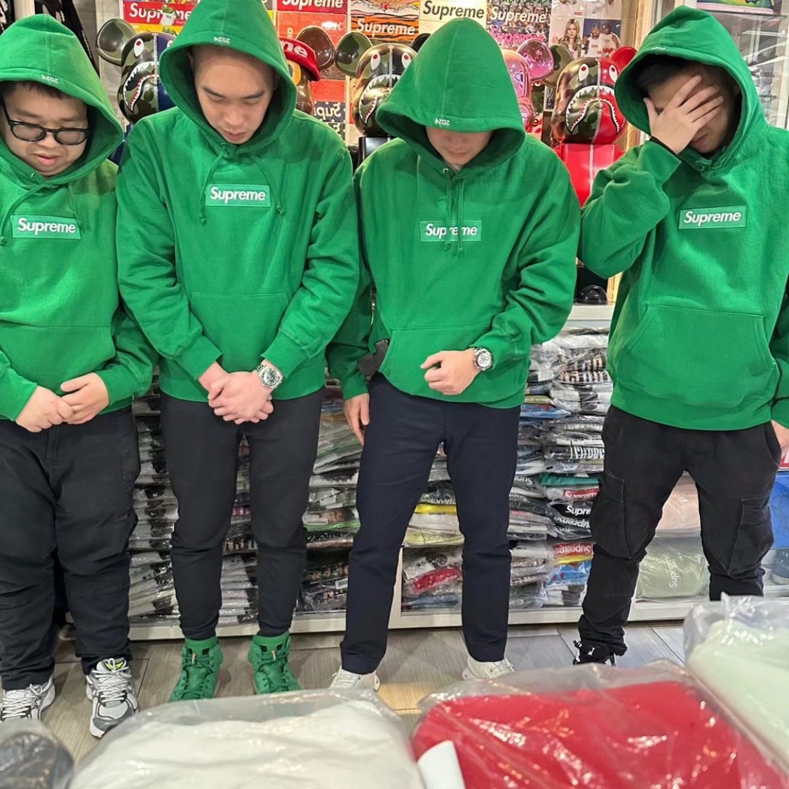Supreme Box Logo Hooded Sweatshirt Green - 24FW 착용 스타일