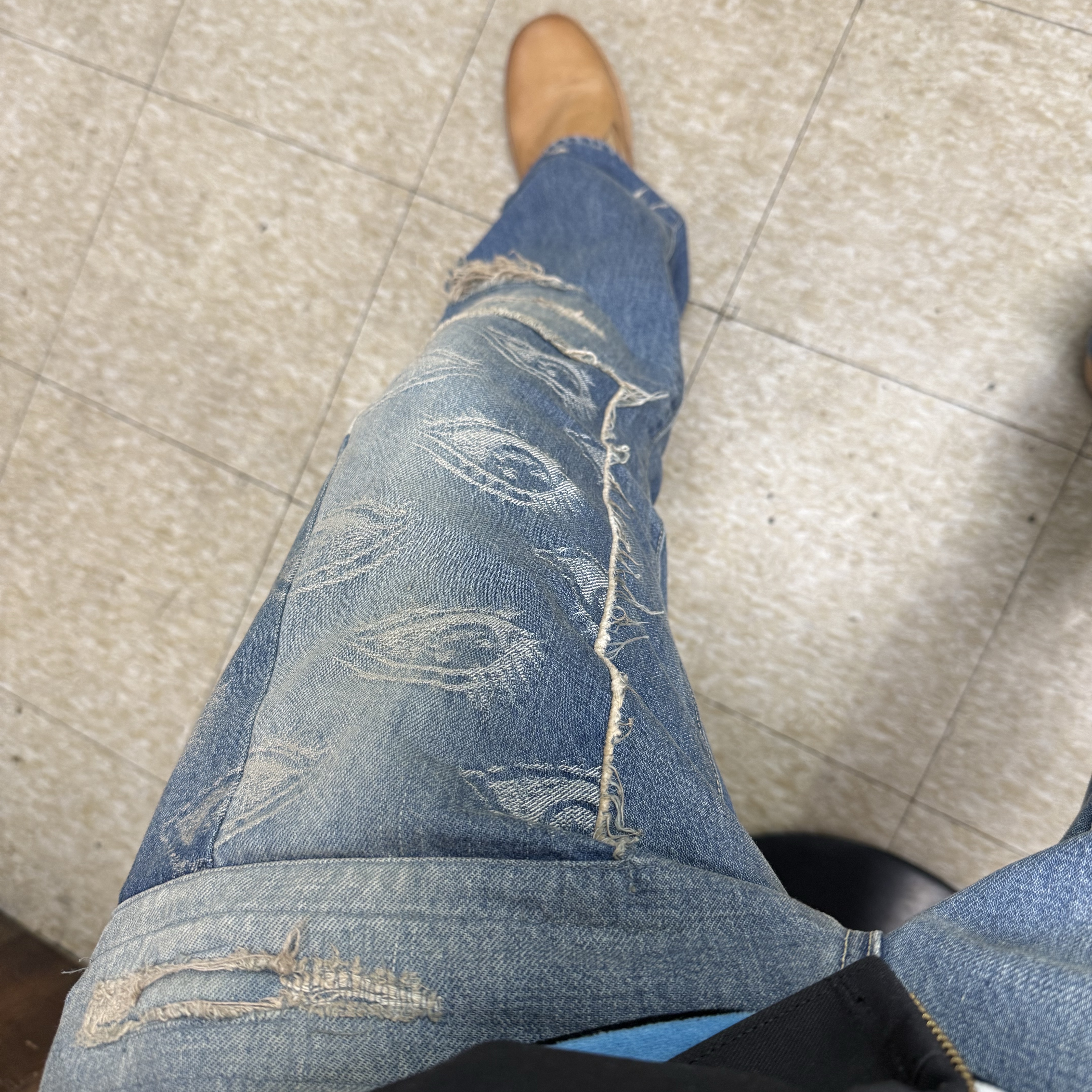 Kapital 14 oz. Denim 5P Monkey Cisco Speakeasy Dixie Remake Processing 착용 스타일 - 1