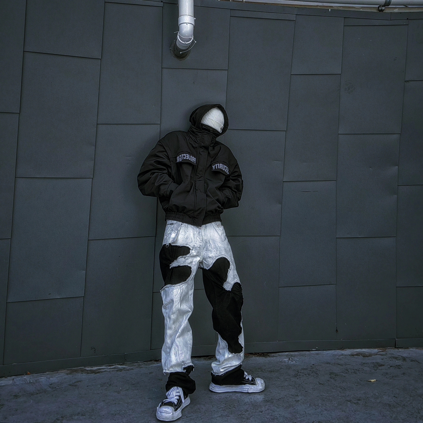 Project G/R Convertible Security Jacket Black, Surgery Clover Logo Beanie Ver.2 White 착용 스타일
