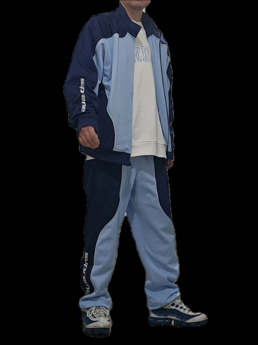 Supreme x Jordan Tricot Track Jacket Light Blue - 24FW, Supreme x Jordan Tricot Track Pants Light Blue - 24FW 착용 스타일