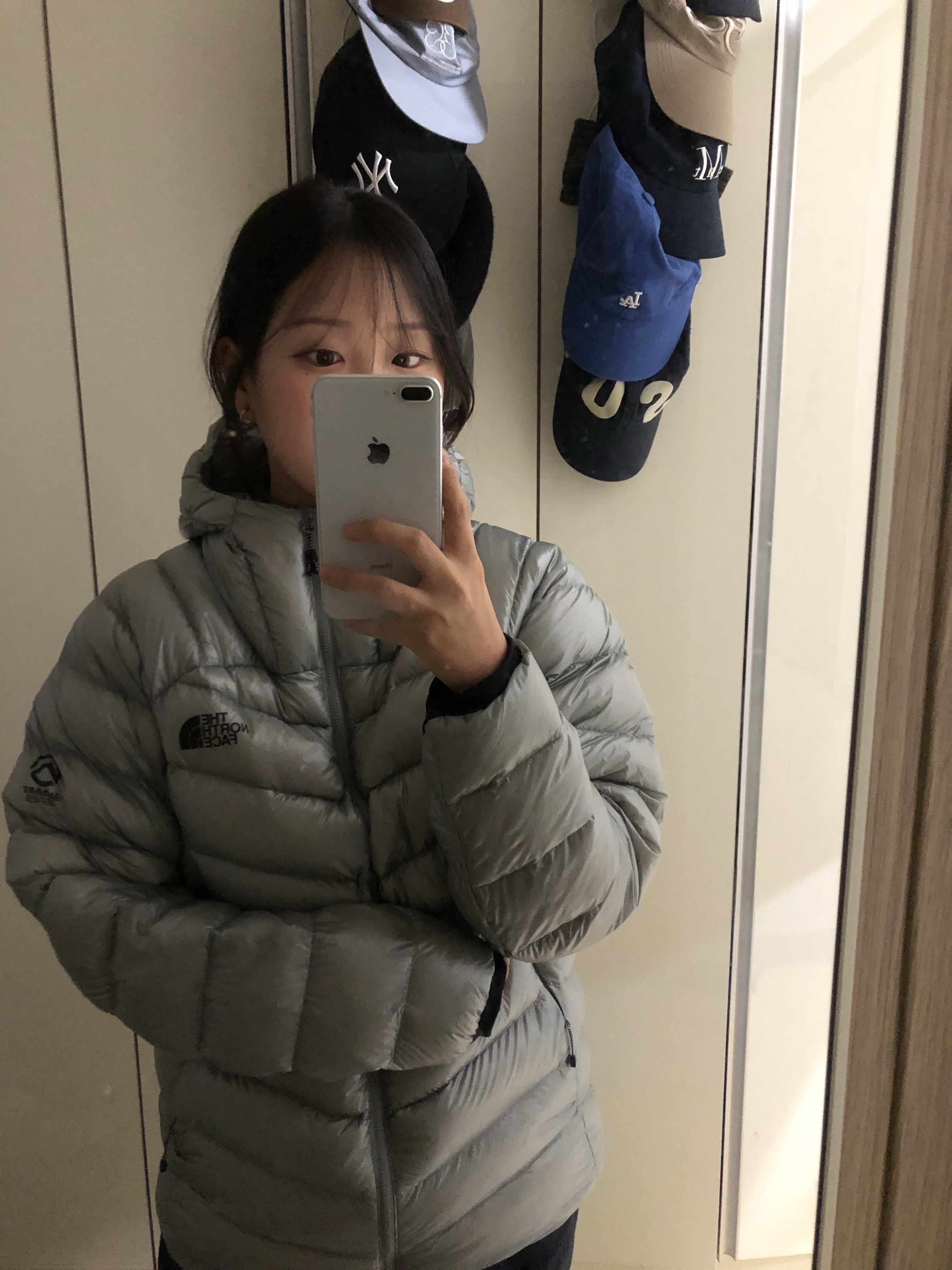 The North Face Summit Mattehorn RDS Down Jacket Light Gray 착용 스타일 - 1