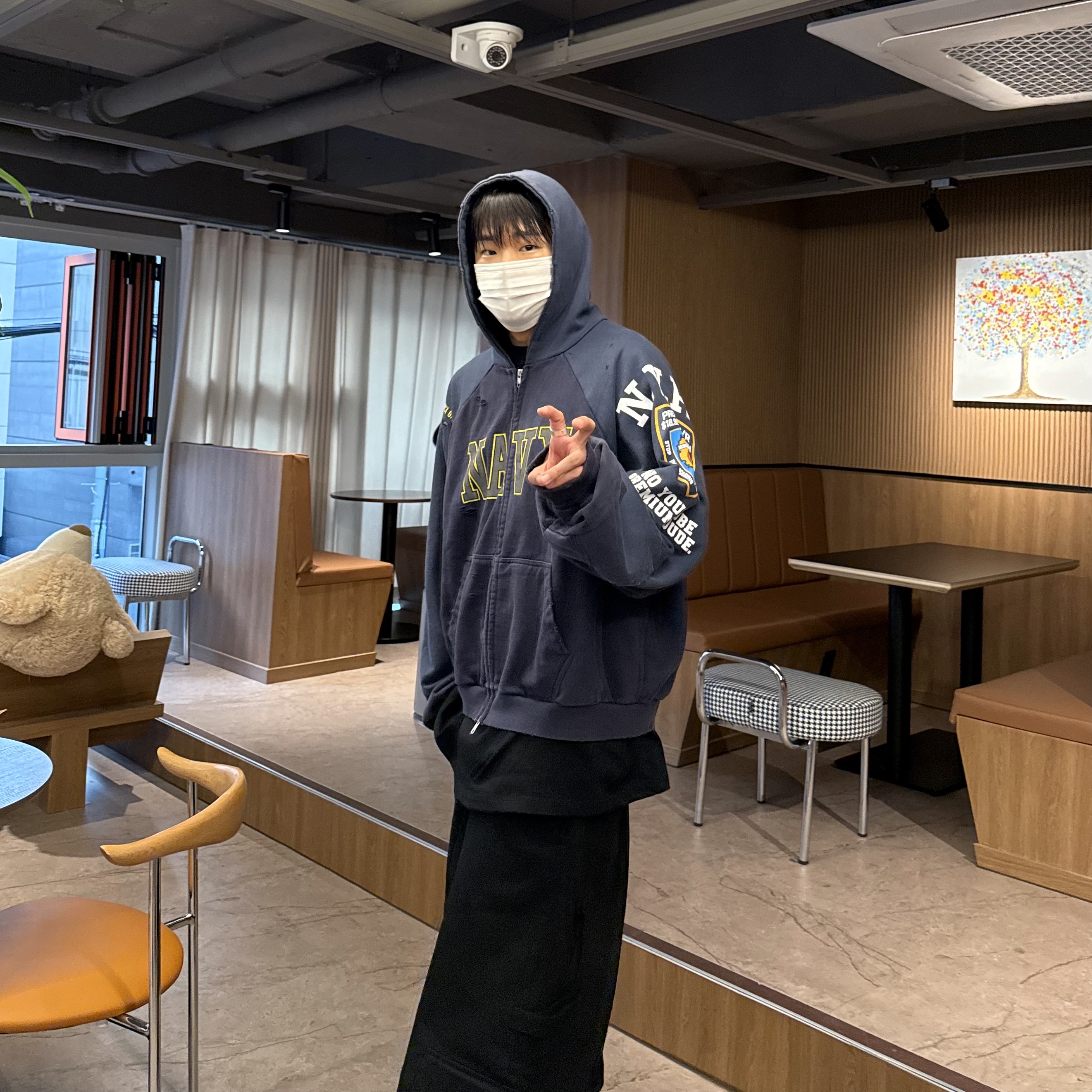Project G/R Reconstructed Folded Zip Hoodie Navy 착용 스타일 - 1