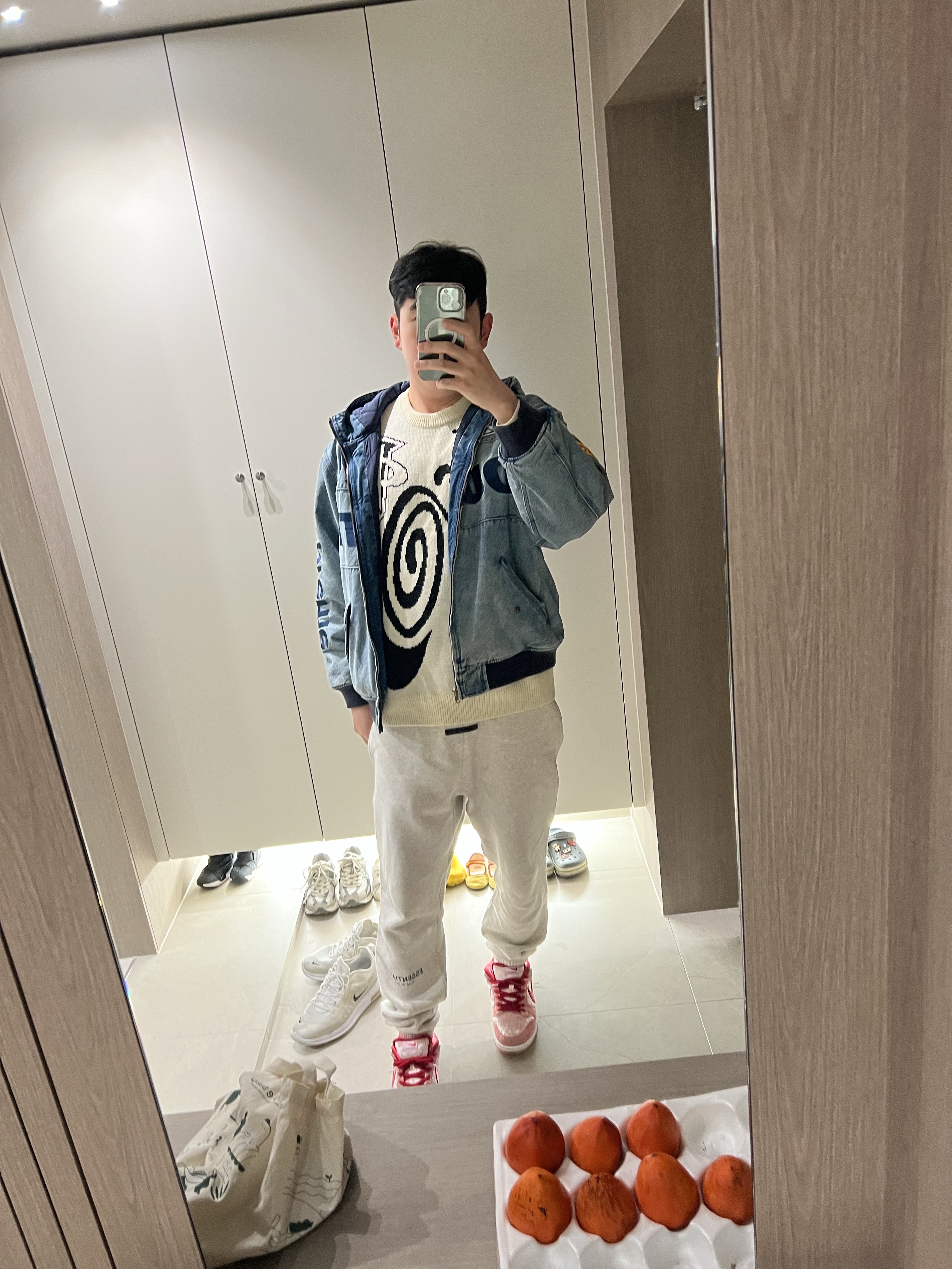 Supreme x Ducati Hooded Racing Jacket Denim - 24SS, Nike x Stussy NRG LS Knit Sweater Fossil (DR2893-238) 착용 스타일
