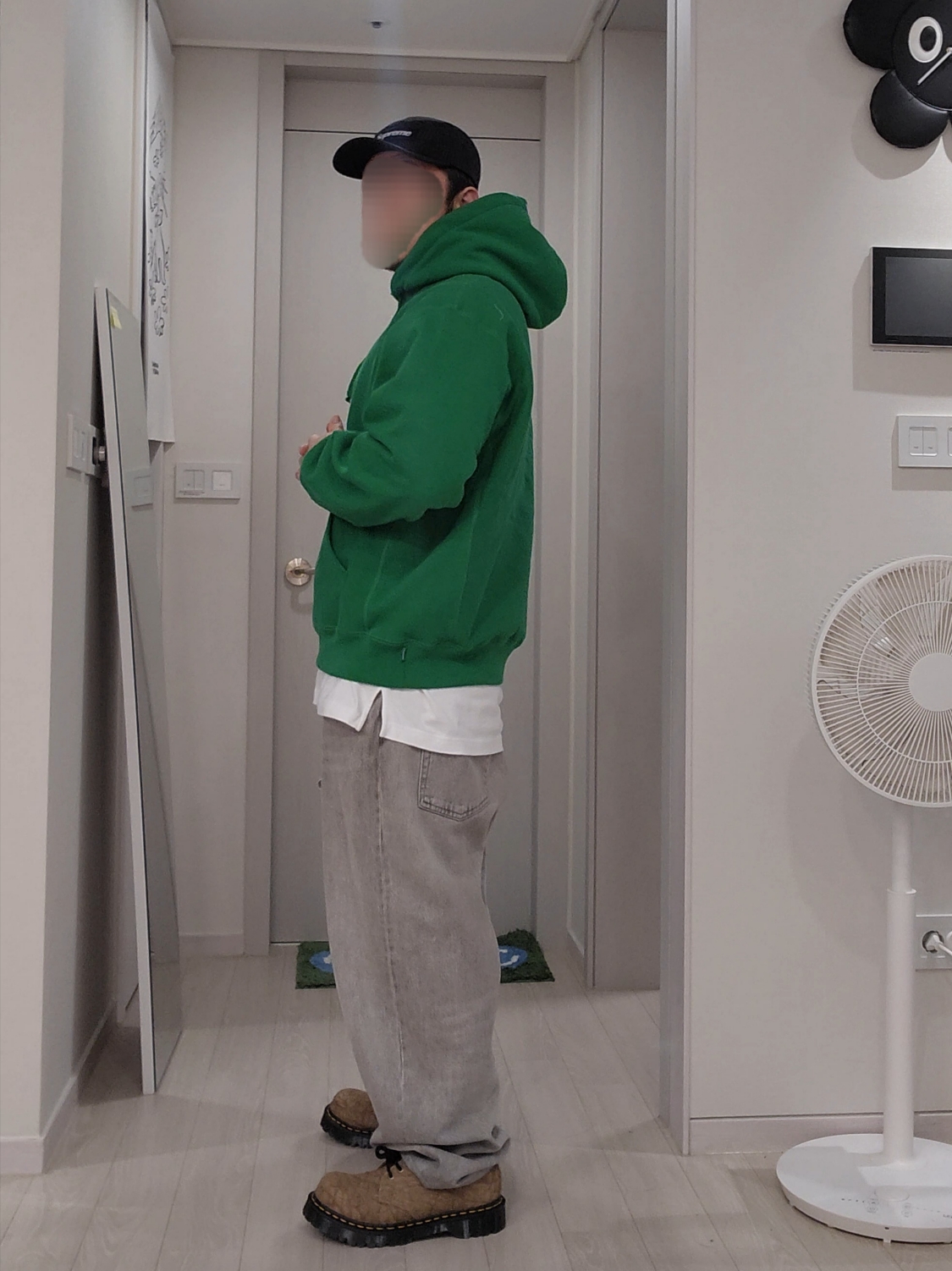 Supreme Box Logo Hooded Sweatshirt Green - 24FW, Supreme Reflective Ripstop Camp Cap Black - 24SS 착용 스타일 - 2