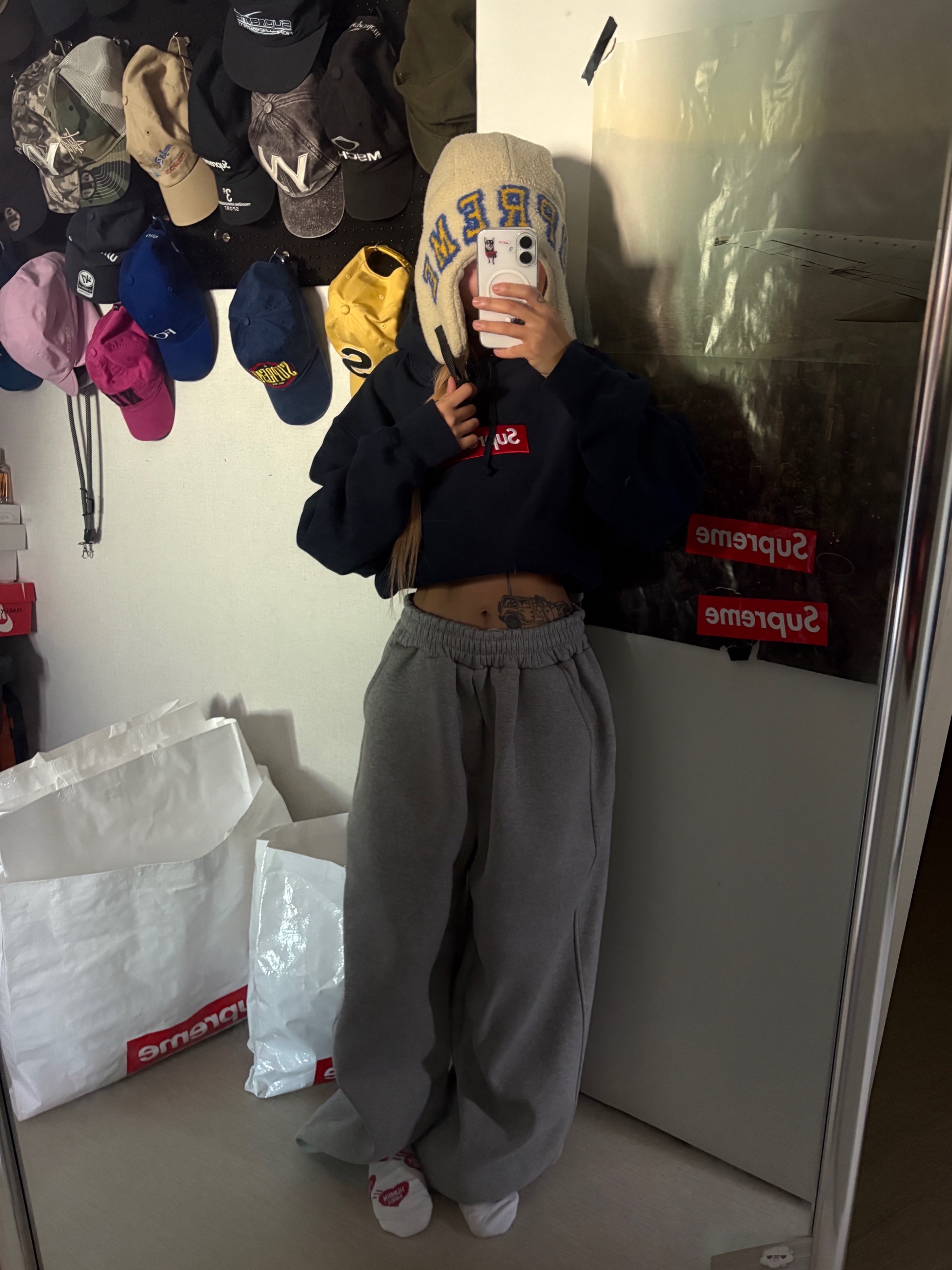 Supreme Box Logo Hooded Sweatshirt Navy - 24FW 착용 스타일