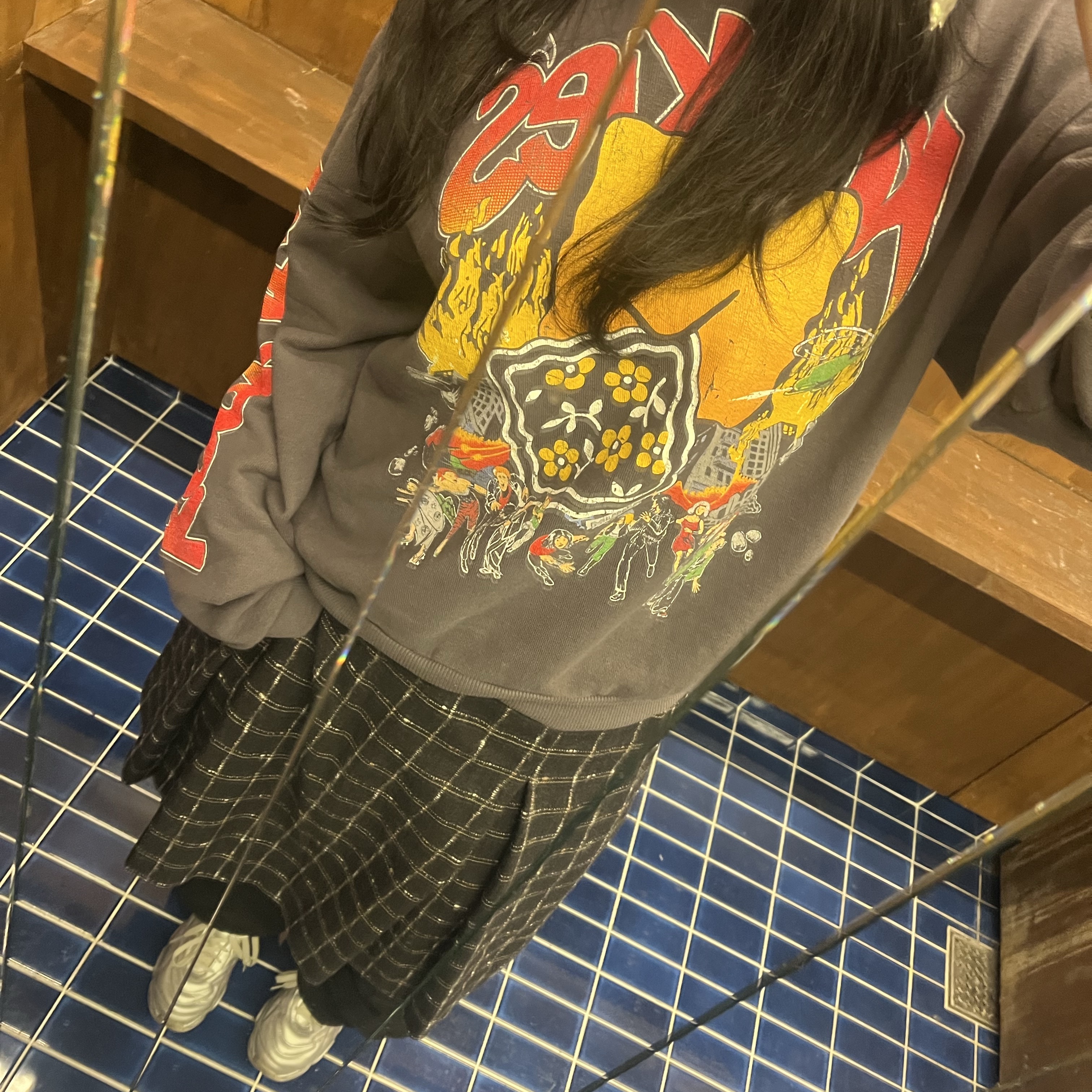 Kapital Fleece Hooded Sweatshirt Buster Peckish Rainbow Y Pt Ink Black 착용 스타일