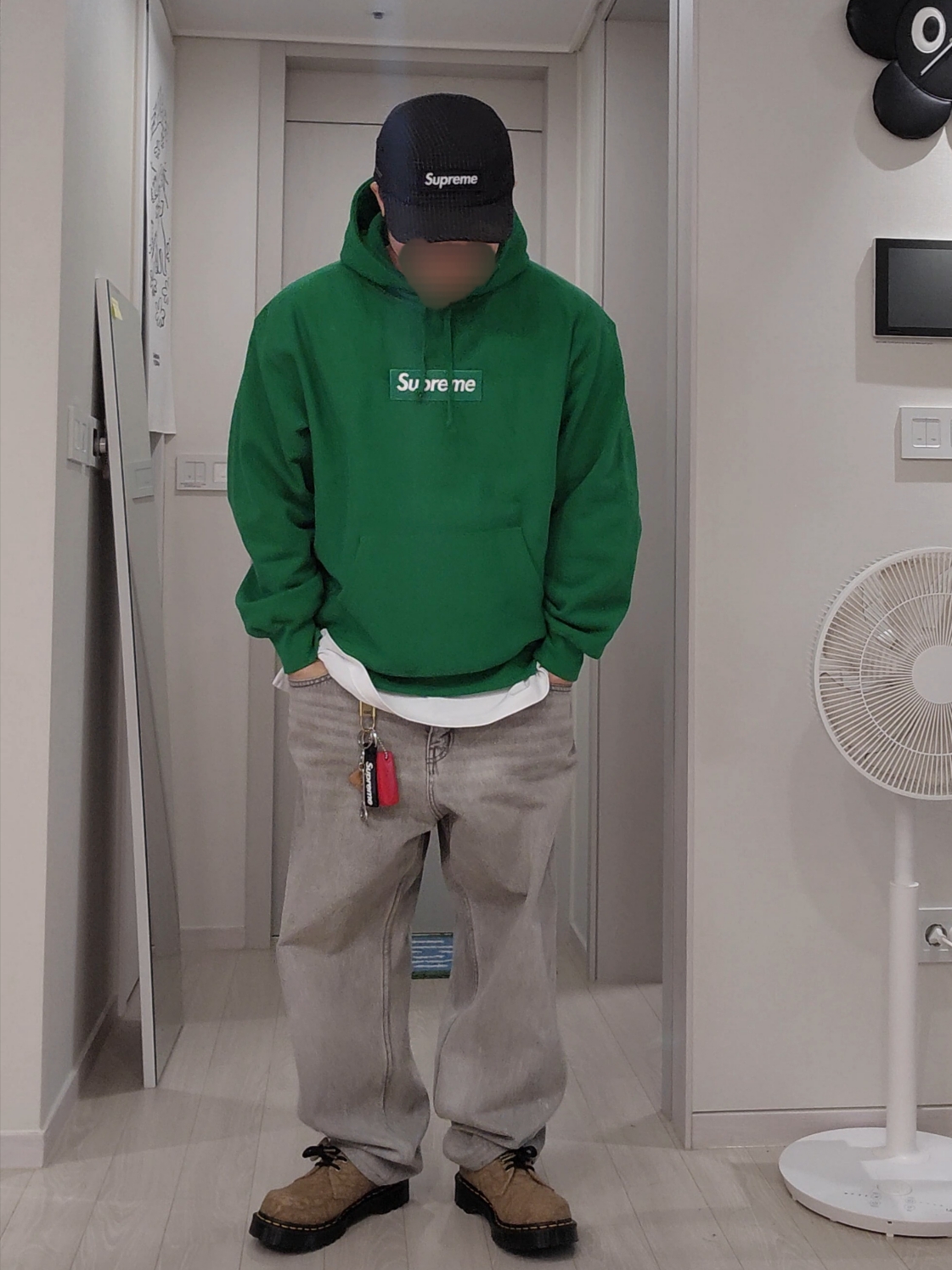 Supreme Box Logo Hooded Sweatshirt Green - 24FW, Supreme Reflective Ripstop Camp Cap Black - 24SS 착용 스타일 - 1