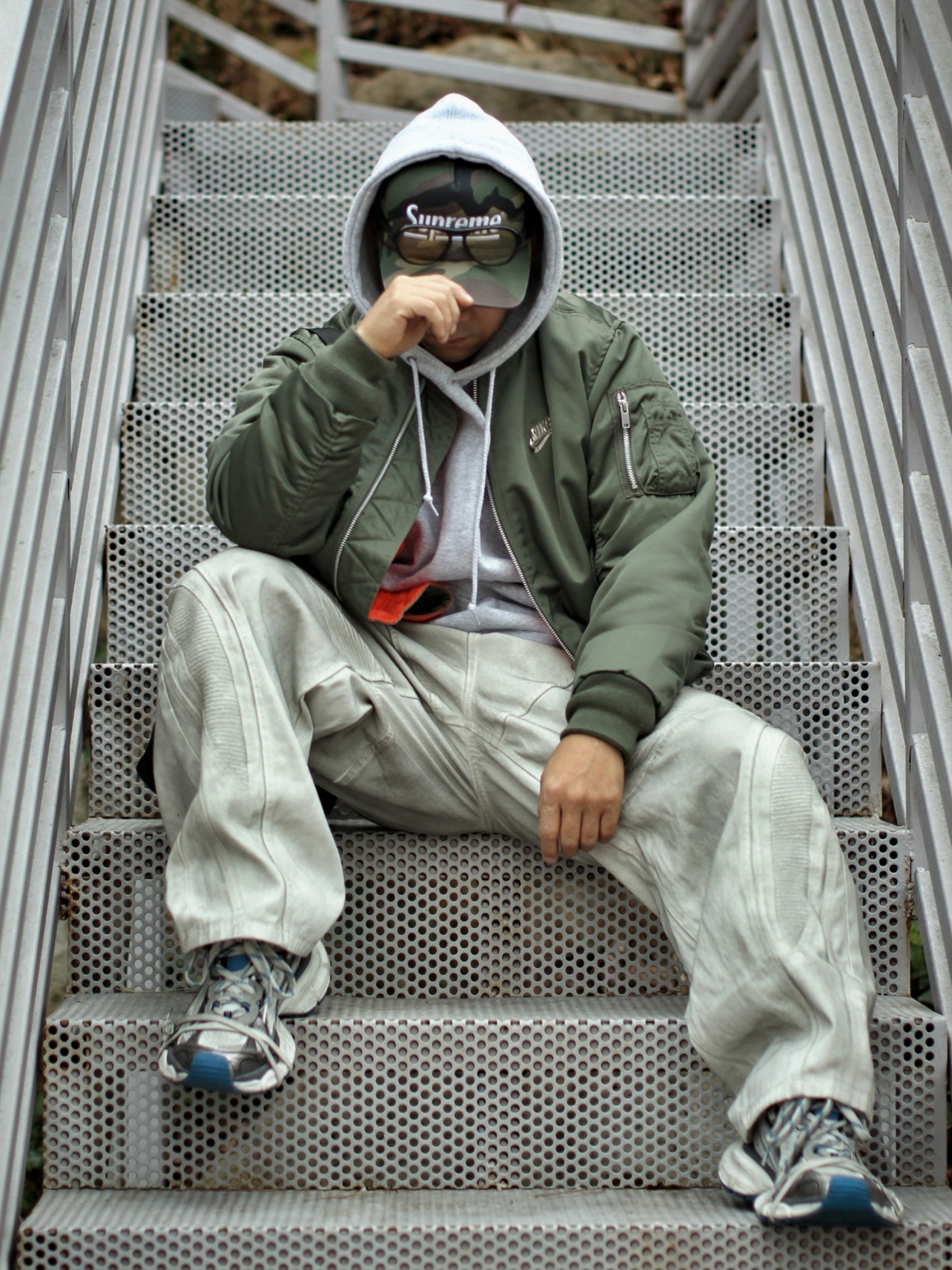 Supreme Underline Mesh Back 5-Panel Woodland Camo - 24FW, Nike NSW Punk Bomber Jacket - Asia 착용 스타일 - 1