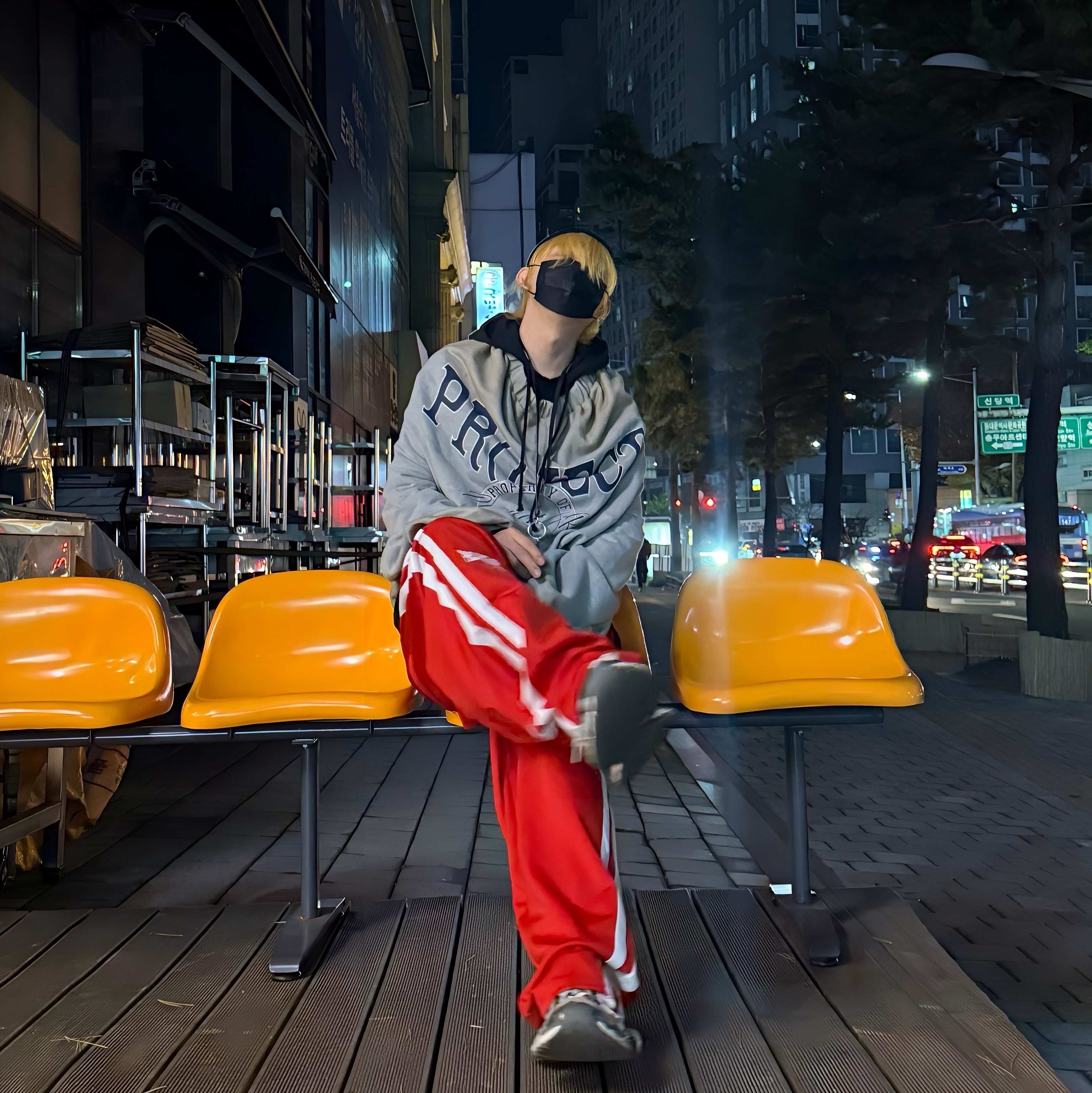 Project G/R Sweatshirt Sweatpants Melange Grey, Project G/R 3 Layered Track Pants Red 착용 스타일 - 3