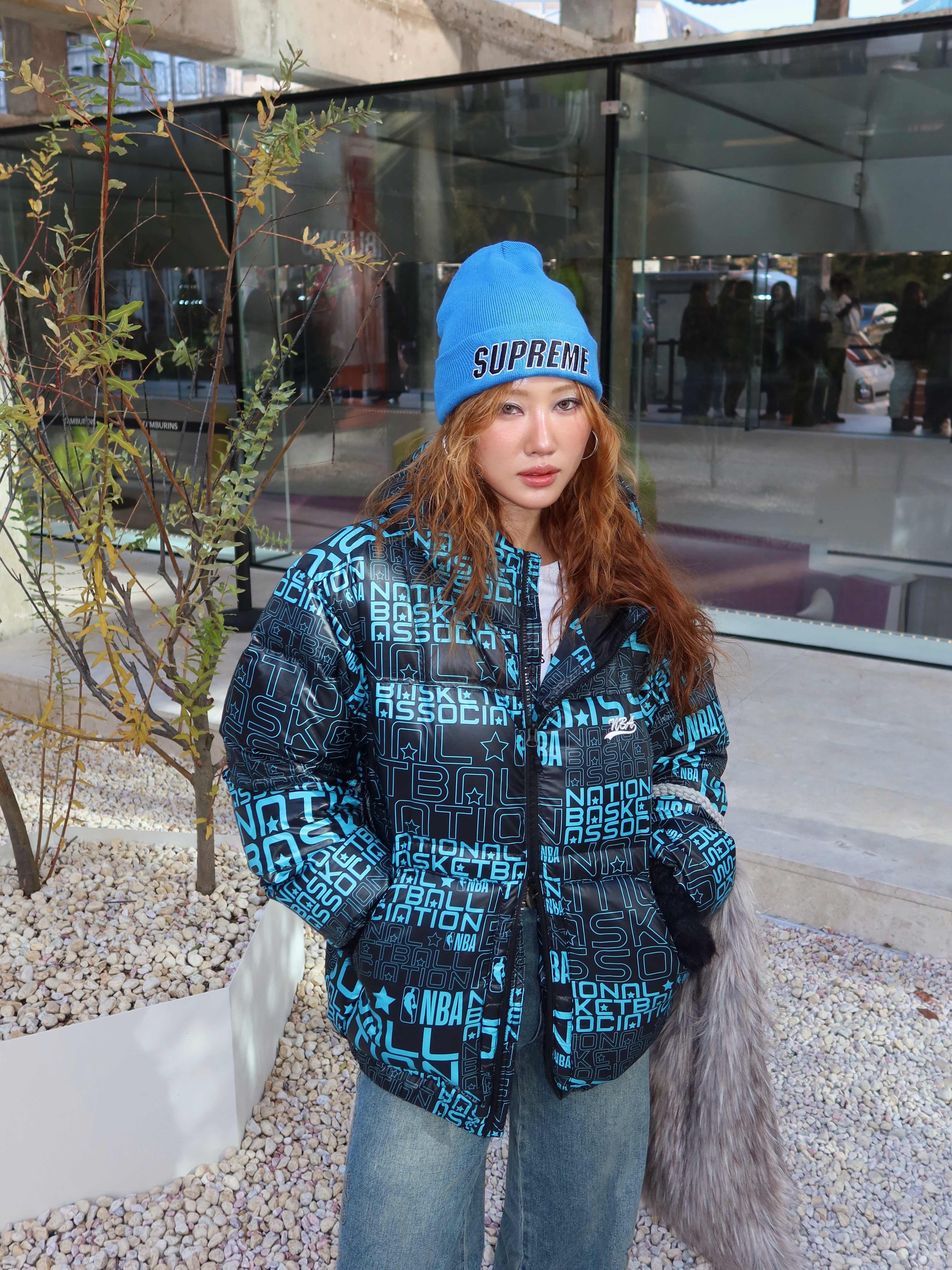 Supreme Slant Beanie Blue - 23FW 착용 스타일 - 2