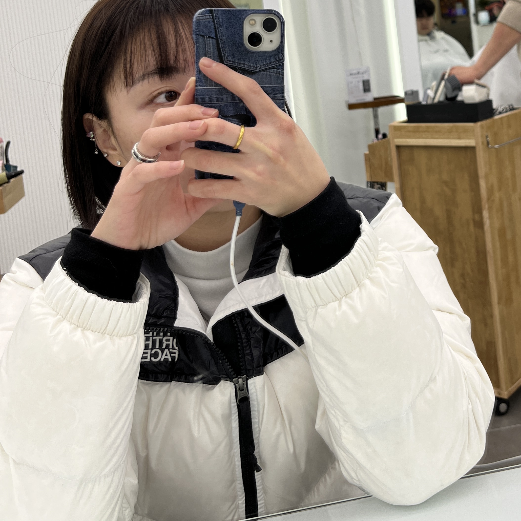 (W) The North Face White Label Nuptse Short Jacket White 착용 스타일