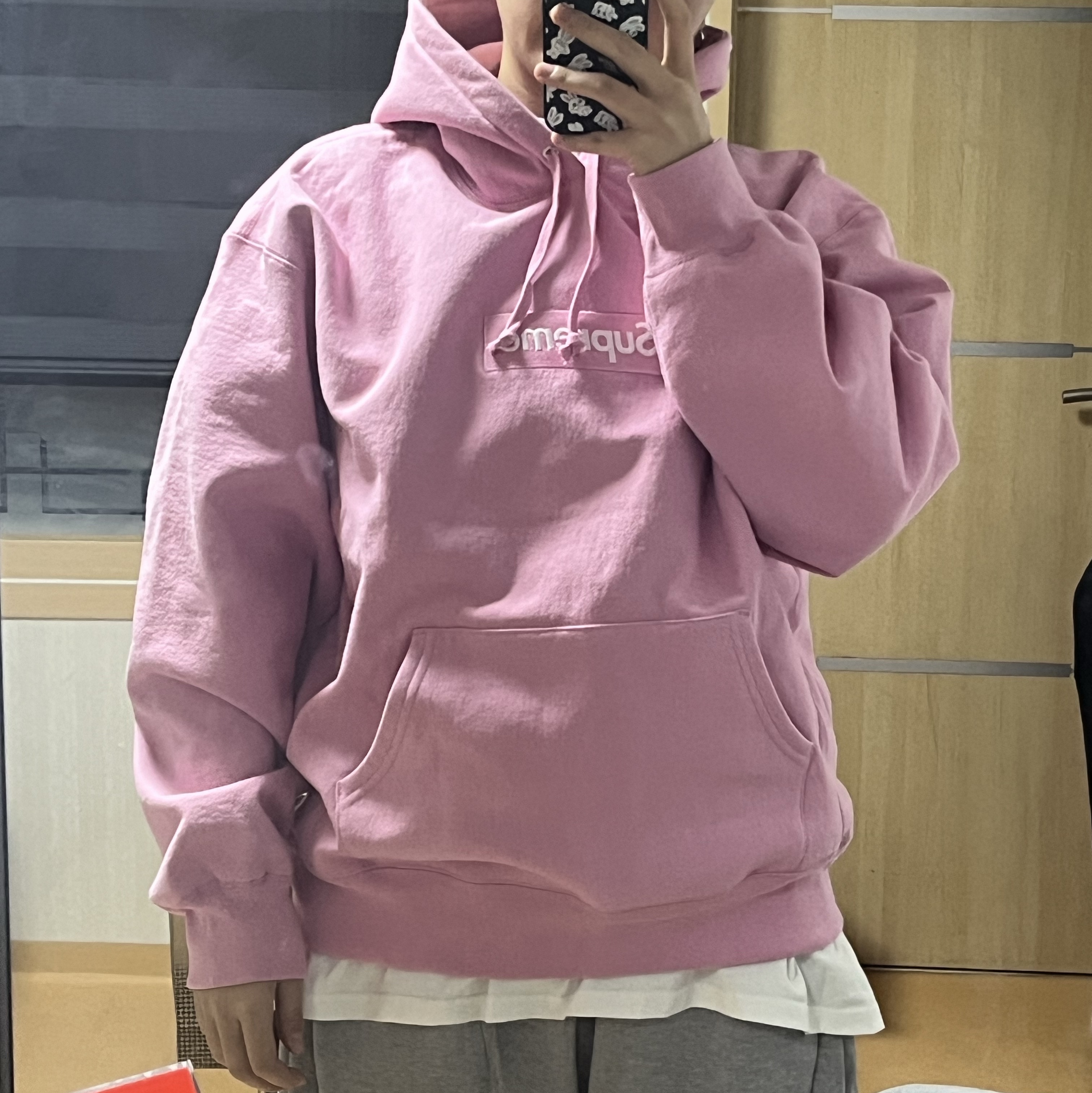 Supreme Box Logo Hooded Sweatshirt Dusty Pink - 24FW 착용 스타일