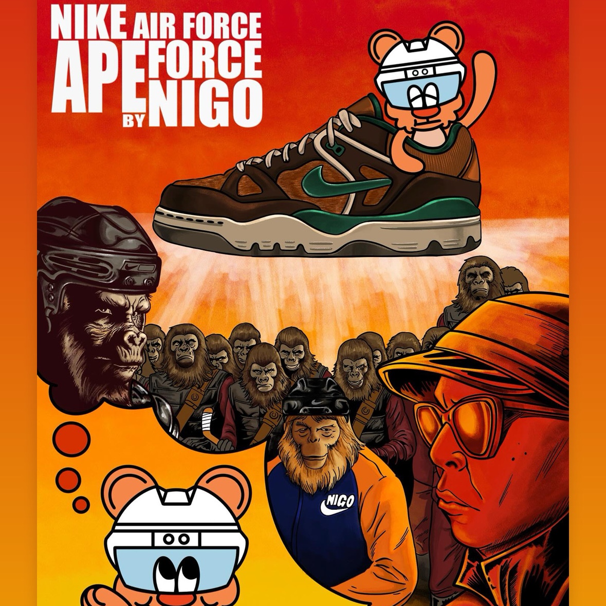 Nike x Nigo Air Force 3 Low SP Light British Tan Fossil 착용 스타일 - 2