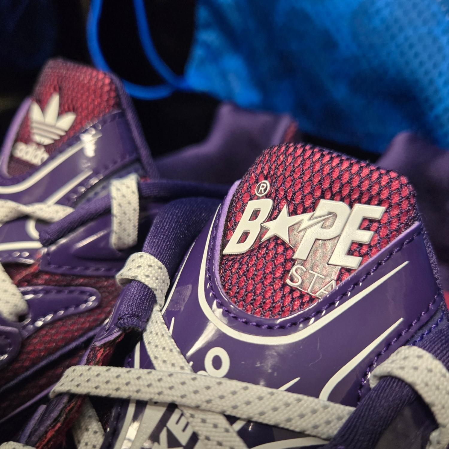 Adidas x BAPE Orketro Dark Purple Cloud White 착용 스타일