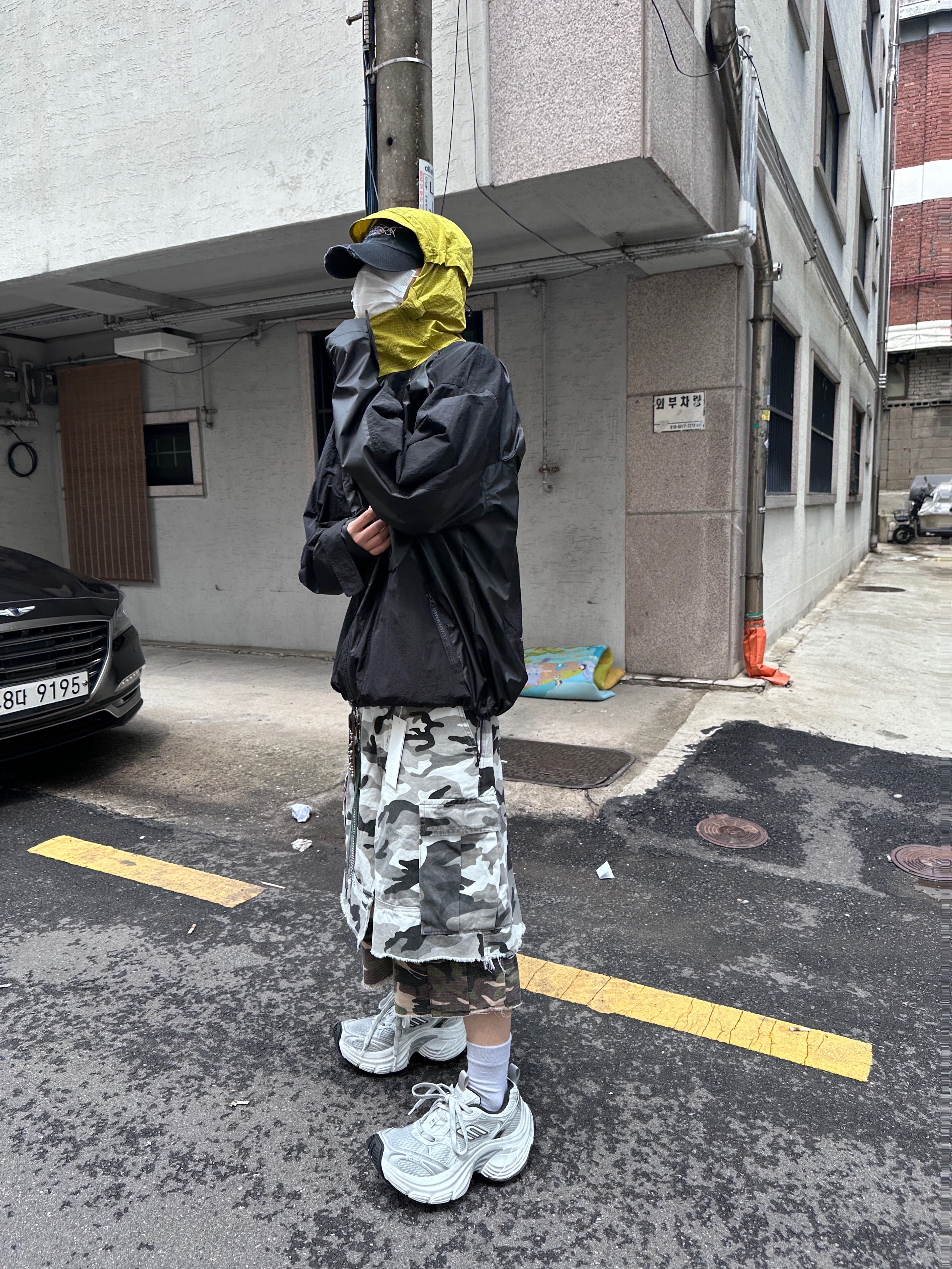 Project G/R x MFM333. Layered Skirt Camo Cargo Shorts Multi Camo 착용 스타일 - 2