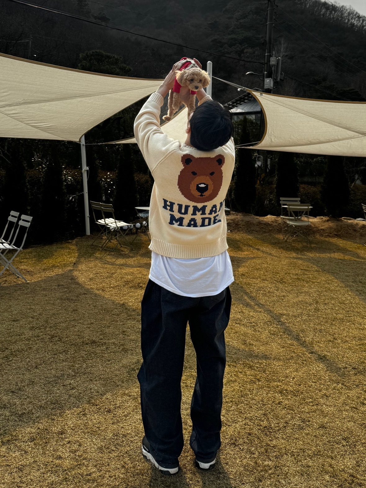 Human Made Bear Raglan Knit Sweater White, Supreme Hanes Tagless T-Shirt White (3 Pack) 착용 스타일