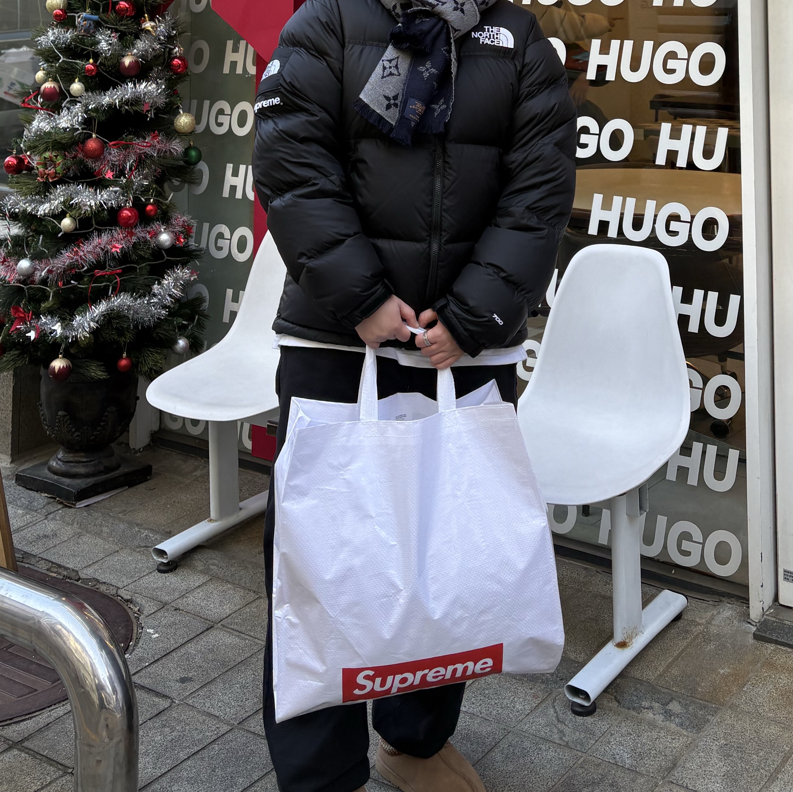 Supreme x The North Face Split Nuptse Jacket Black - 24SS, Nike x Stussy NRG Washed Fleece Pants Black (DO5296-010) 착용 스타일