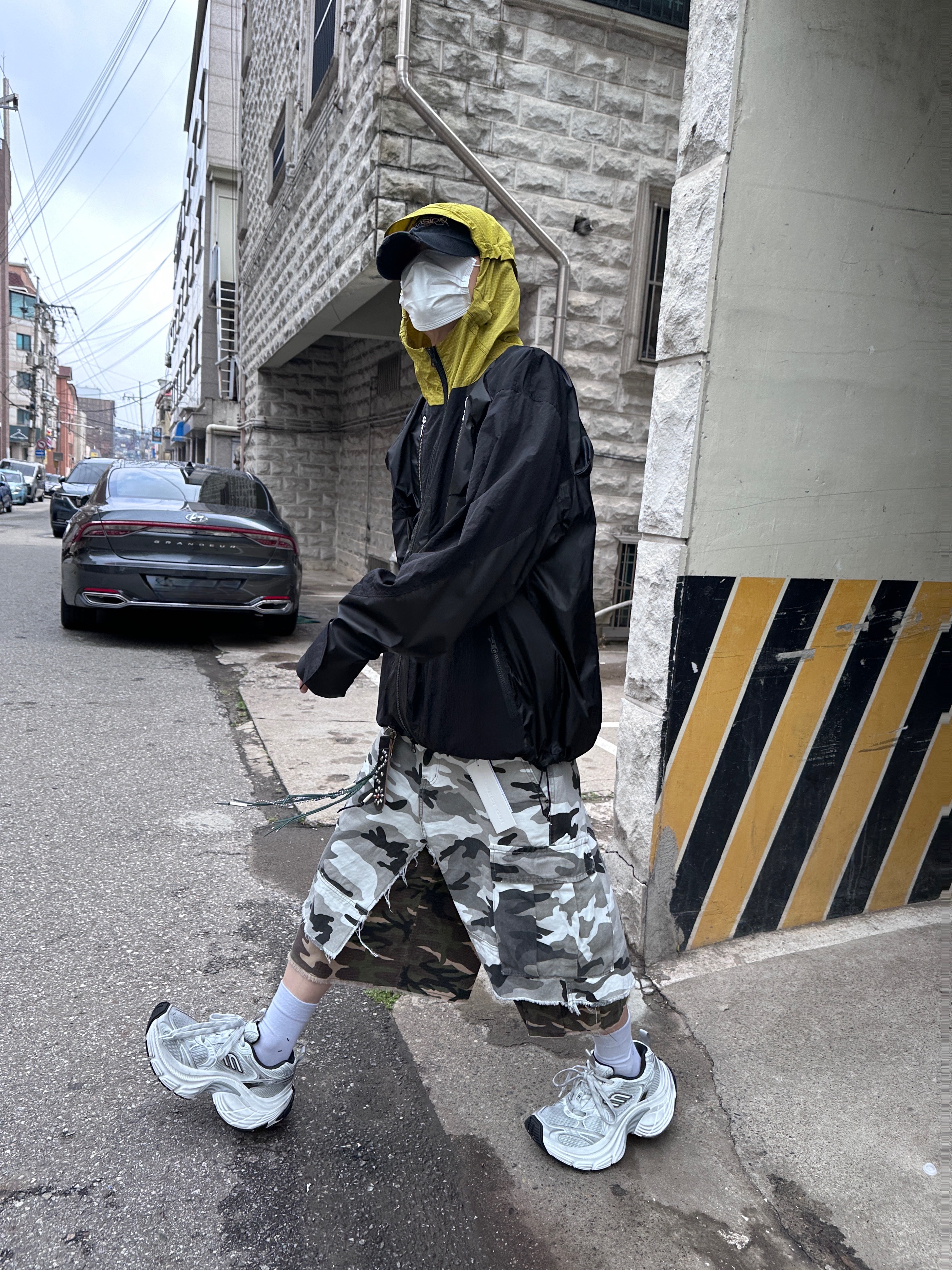 Project G/R x MFM333. Layered Skirt Camo Cargo Shorts Multi Camo 착용 스타일 - 5