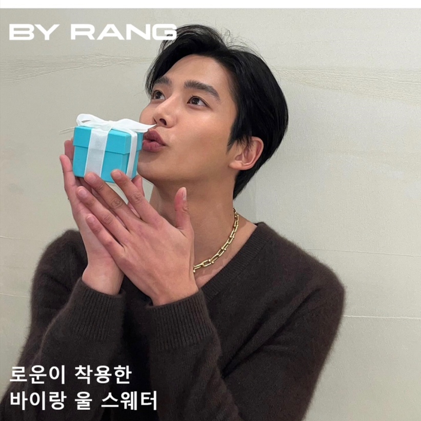 BY RANG V-neck Wool Blend Sweater Dark Brown 착용 스타일 - 2