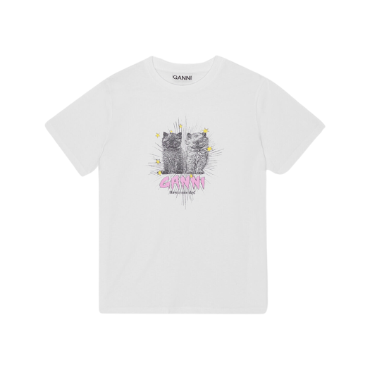 (W) Ganni Basic Jersey Kittens Relaxed T-Shirt White