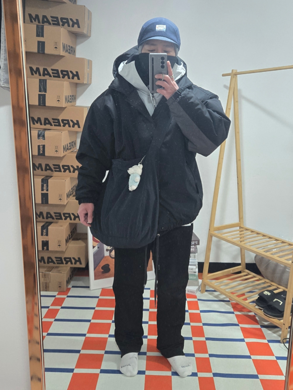 Human Made Fleece Cap Navy, Nike Solo Swoosh Puffer Black - Asia 착용 스타일